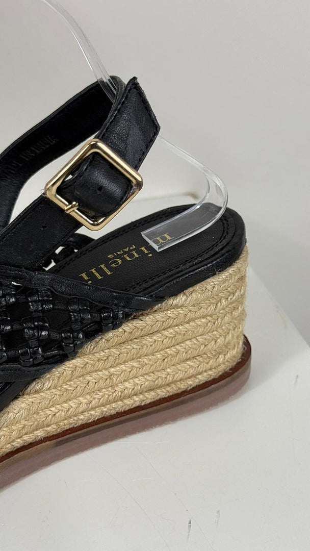 Sandales compensées Minelli cuir tressé noir 39 talon corde 8
