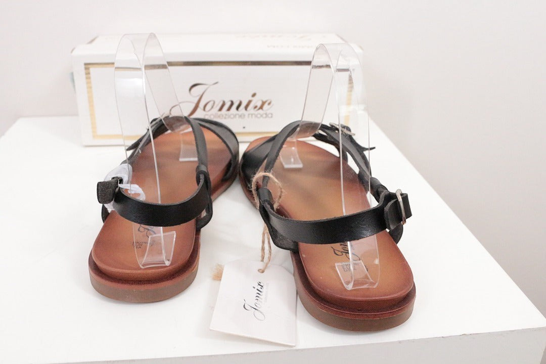 Sandales plates Jomix en simili cuir noir taille 36 neuves avec boîte 8