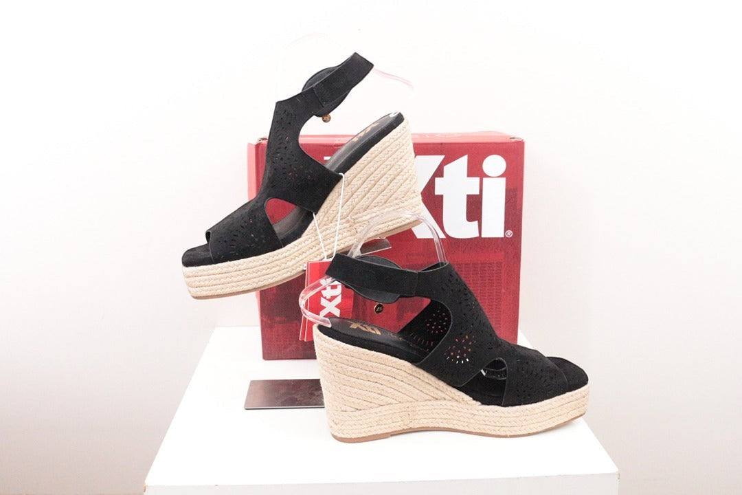 Sandales compensées Xti aspect daim noir taille 40 espadrilles talons 7