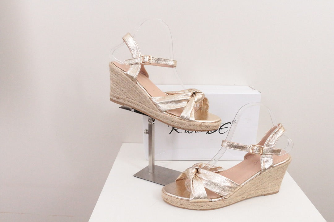 Sandales compensées espadrilles R and Be dorées métallisées T40 1