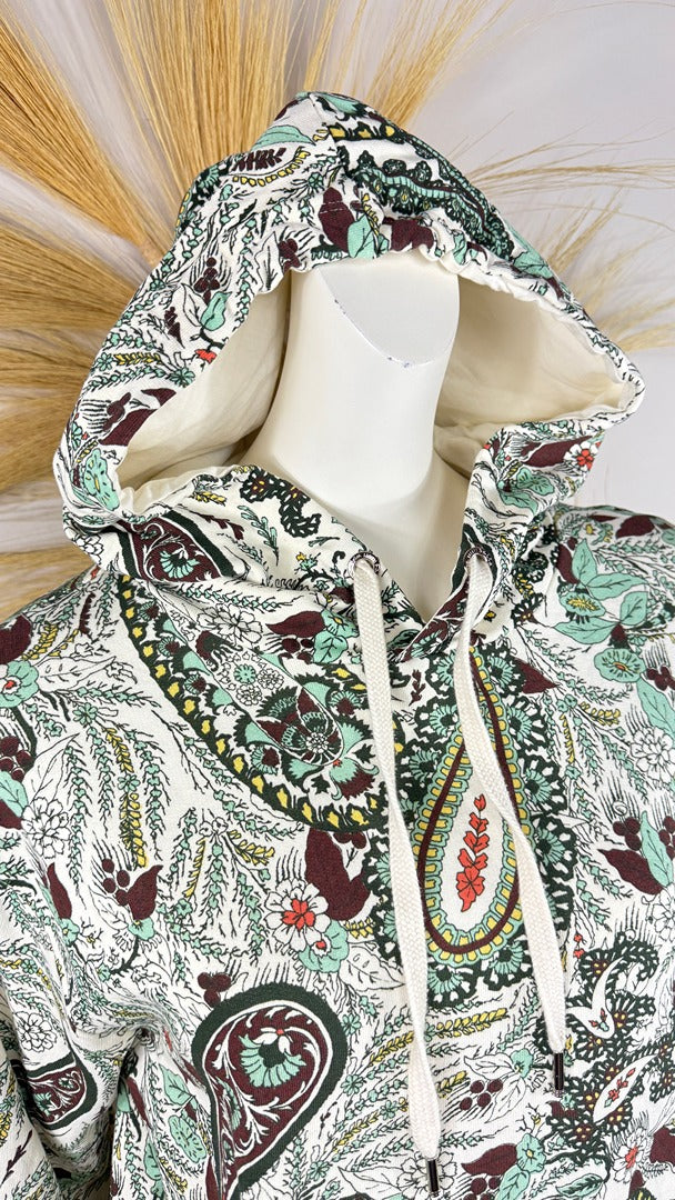 Sweat à capuche Salsa motif cachemire vert crème S boheme chic 7