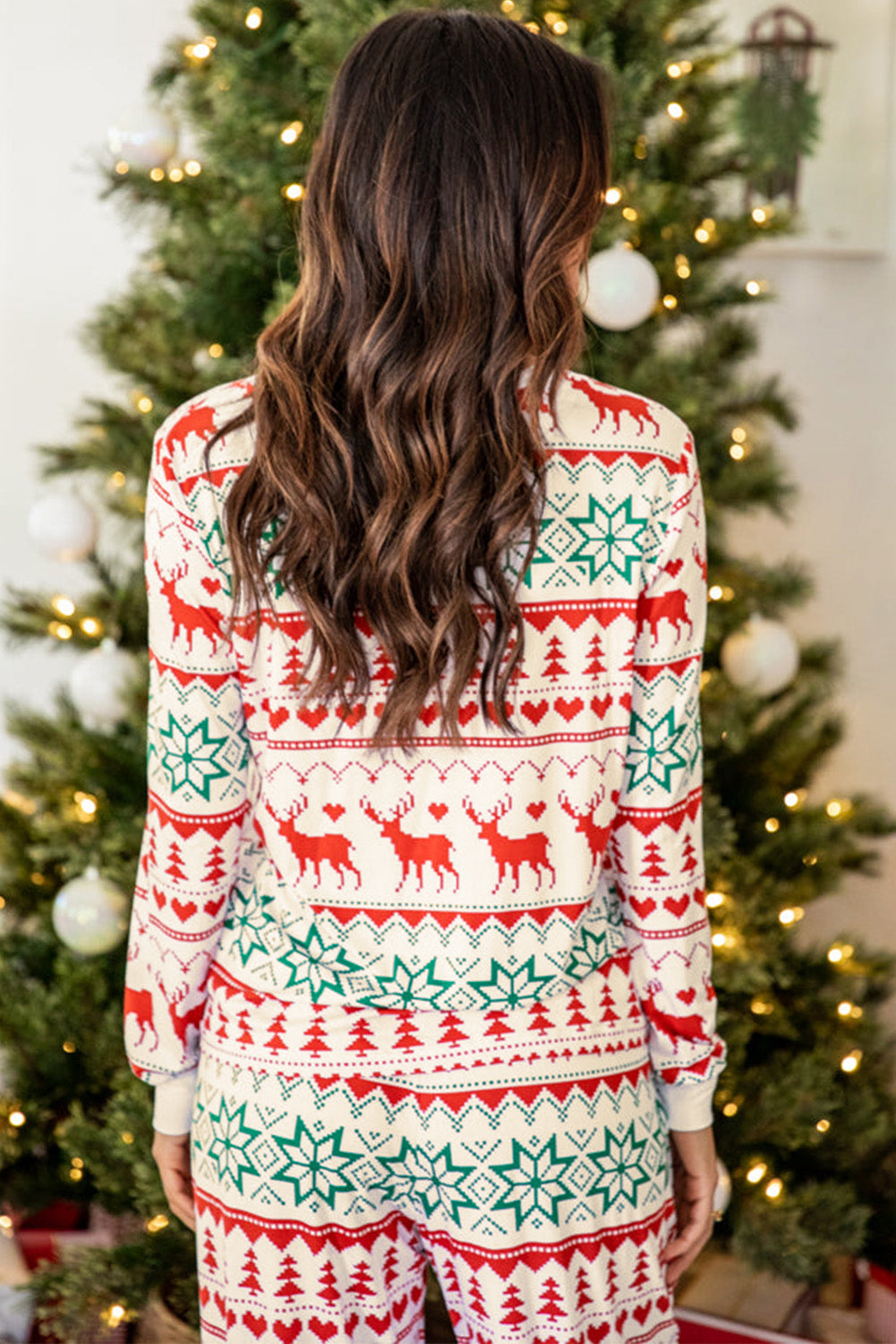 Ensemble de détente pull et pantalon, imprimé de Noël, blanc, polyester et élasthanne, pour femme 3