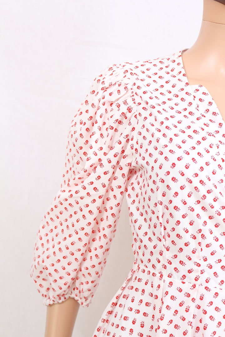 Robe Claudie Pierlot Refleurette blanc rouge coton 40 3