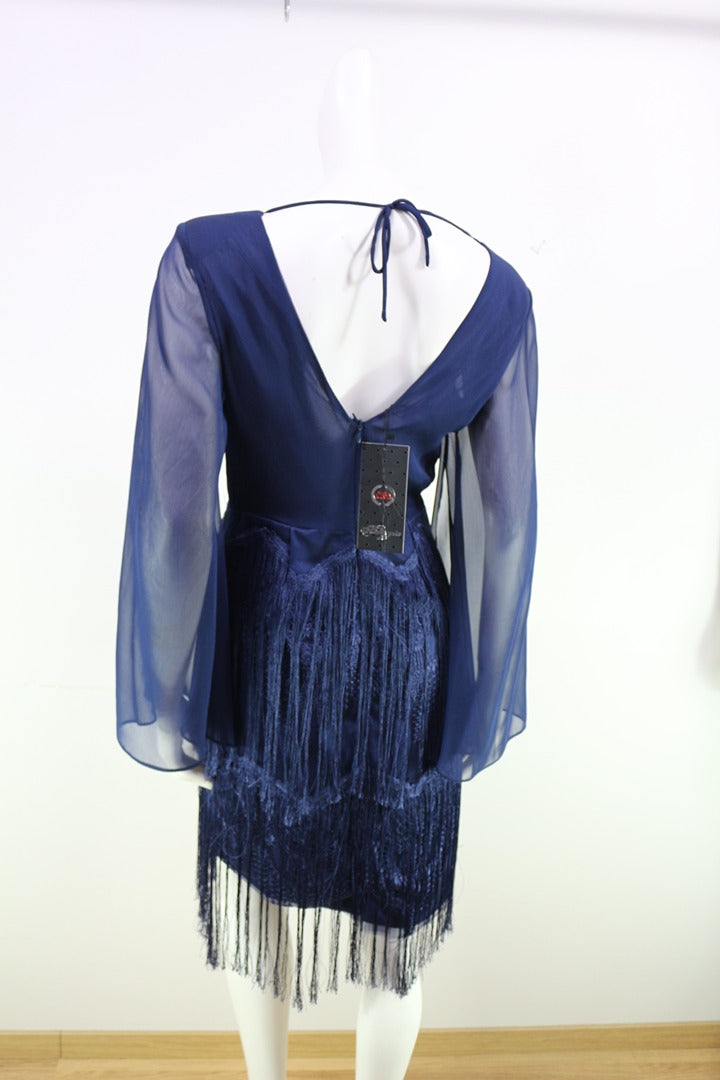 Robe cocktail Betzzia franges bleu marine Fr 38 M neuf avec étiquette 9