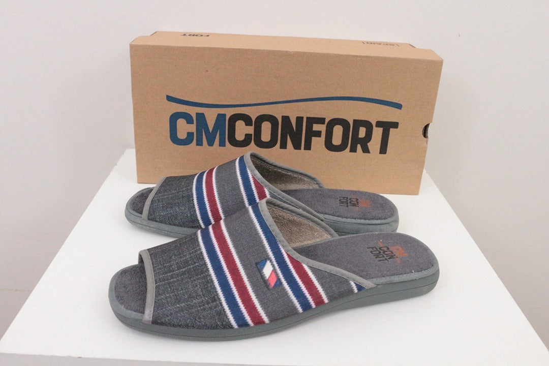 Chaussons Cm Confort gris rayé ouvert taille 41 neuf 4