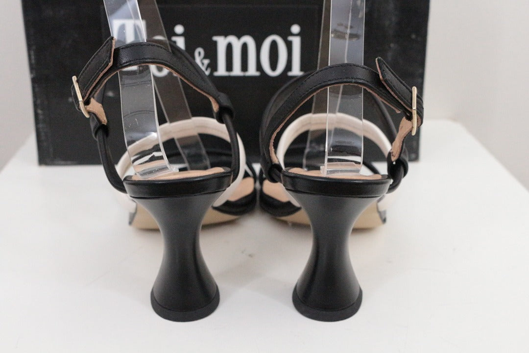 Sandales à talons Toi&moi en cuir noir et blanc taille 37 5
