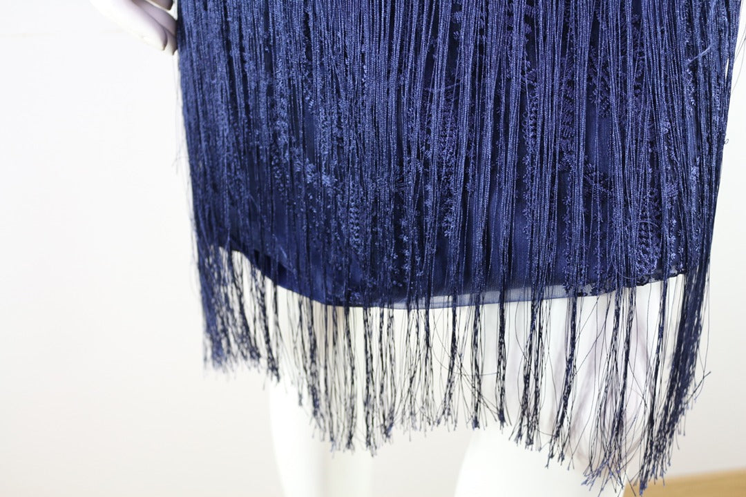 Robe cocktail Betzzia franges bleu marine Fr 38 M neuf avec étiquette 5