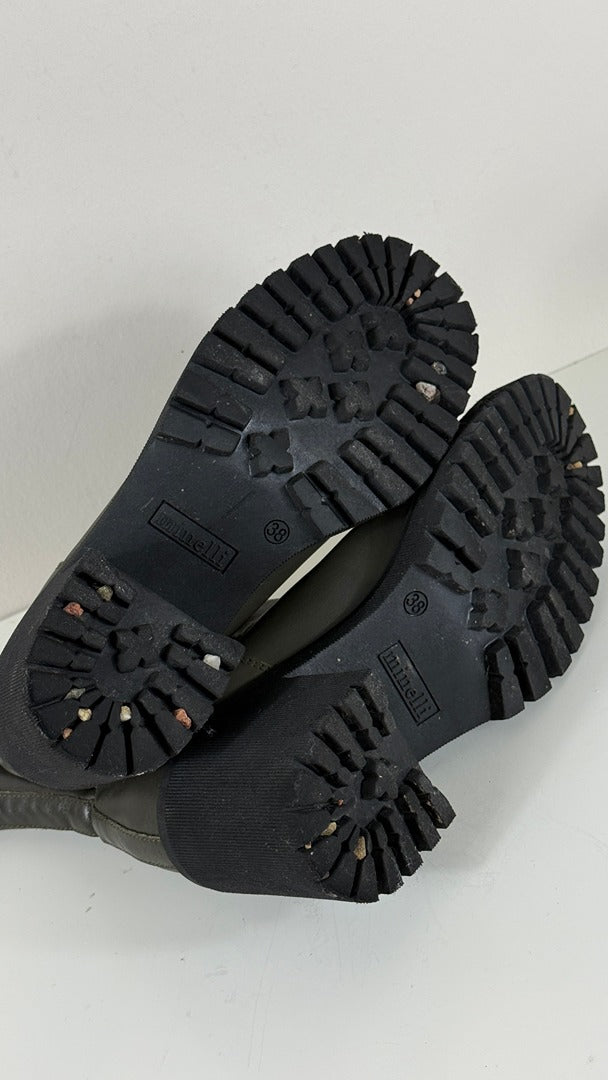 Bottines Chelsea Minelli vert kaki cuir semelle crantée 38 vintage 8