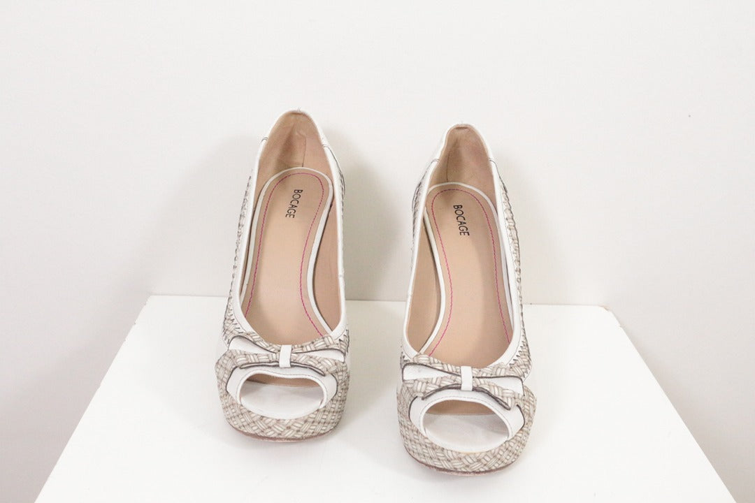 Escarpins peep-toe femme Bocage blanc et beige tressé taille 39 4