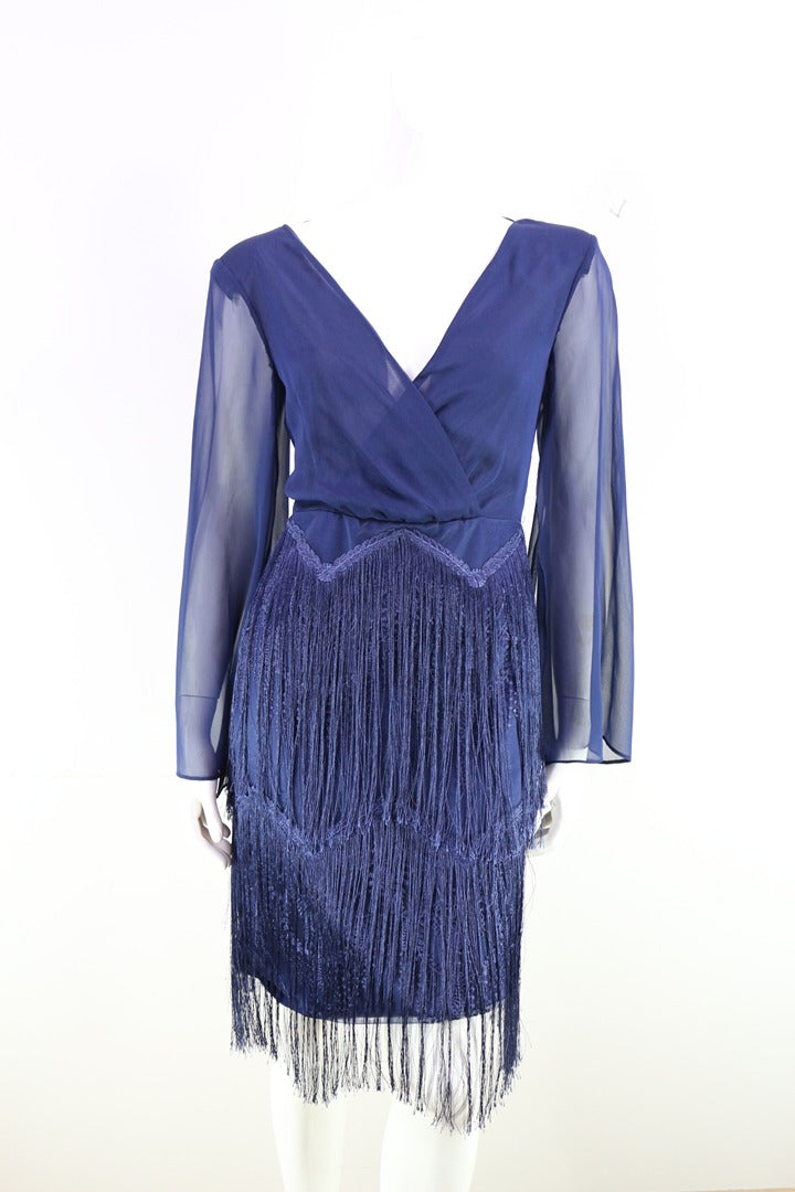 Robe cocktail Betzzia franges bleu marine Fr 38 M neuf avec étiquette 3