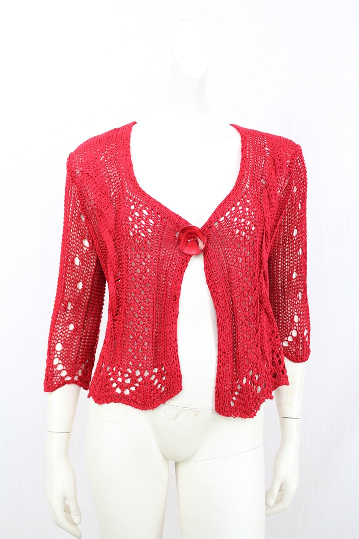 Cardigan Patrice Bréal rouge ajouré acrylique taille 4
