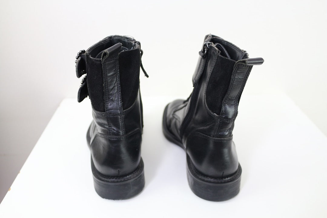 Bottes motardes Zara cuir noir boucles strass grunge rock 38 8