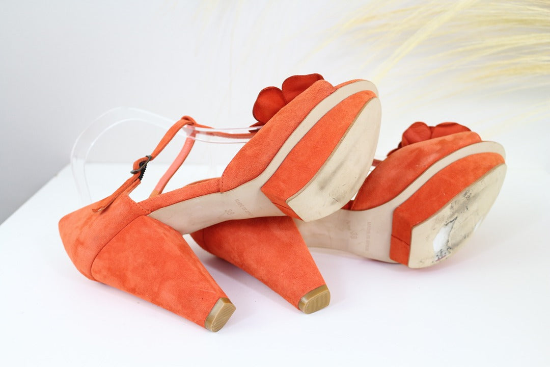 Sandales talons André orange fleur 38 vintage chic 10