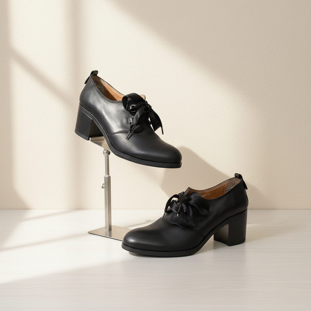 Bottines Andréfia Noires Talon Carré Ruban Coquette 37