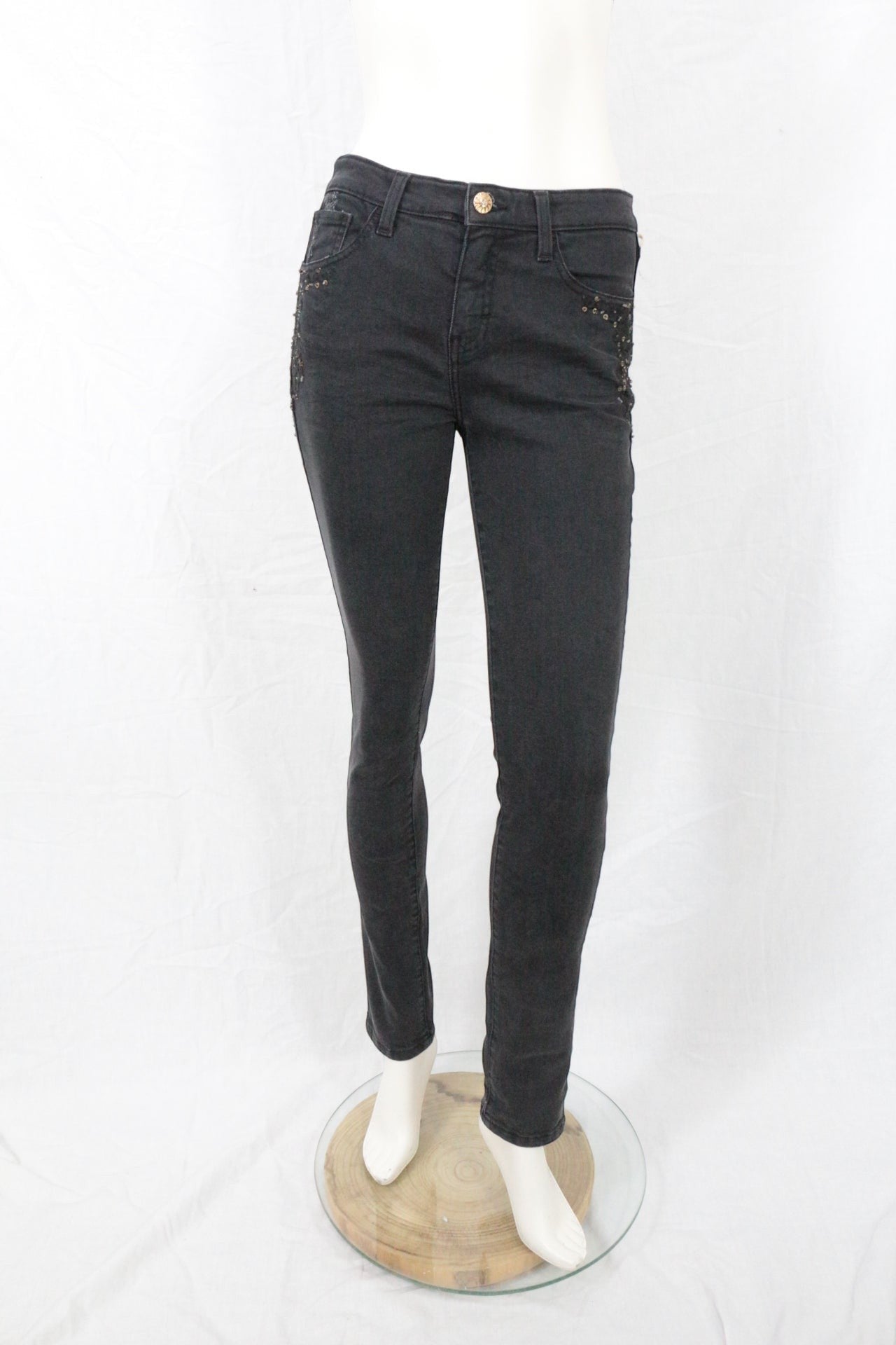 Jean Skinny Noir Femme archive fashion Sample Broderies Perles Denim Stretch Y2K