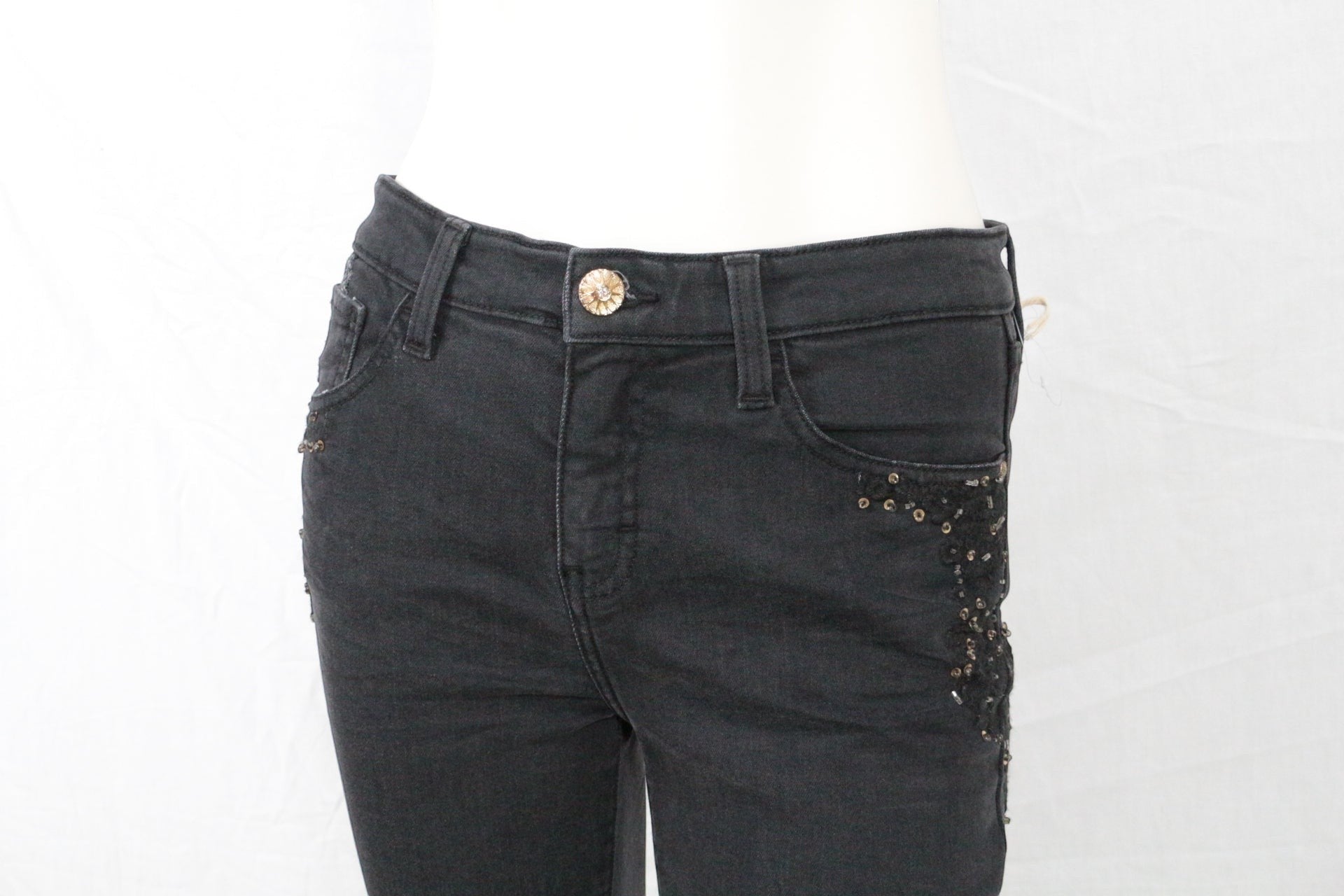 Jean Skinny Noir Femme archive fashion Sample Broderies Perles Denim Stretch Y2K 3