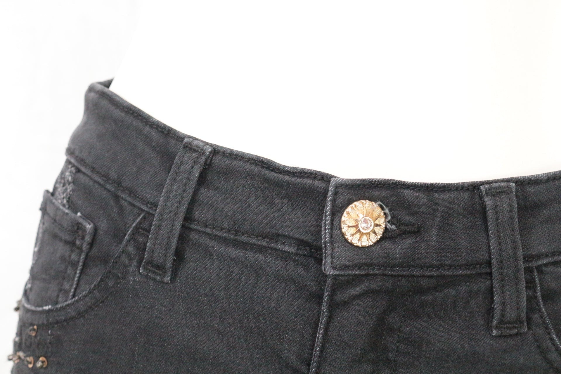 Jean Skinny Noir Femme archive fashion Sample Broderies Perles Denim Stretch Y2K 4