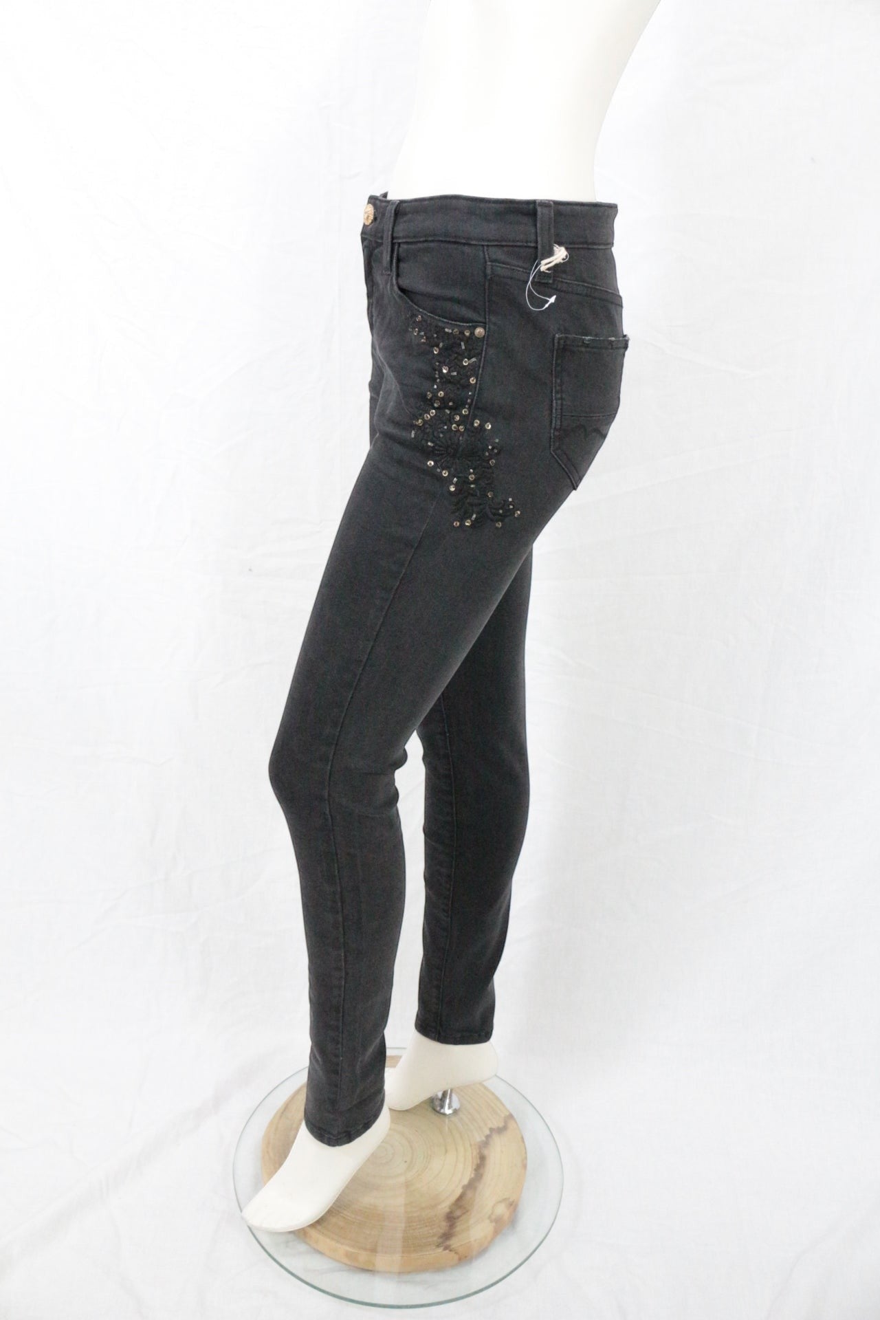 Jean Skinny Noir Femme archive fashion Sample Broderies Perles Denim Stretch Y2K 9