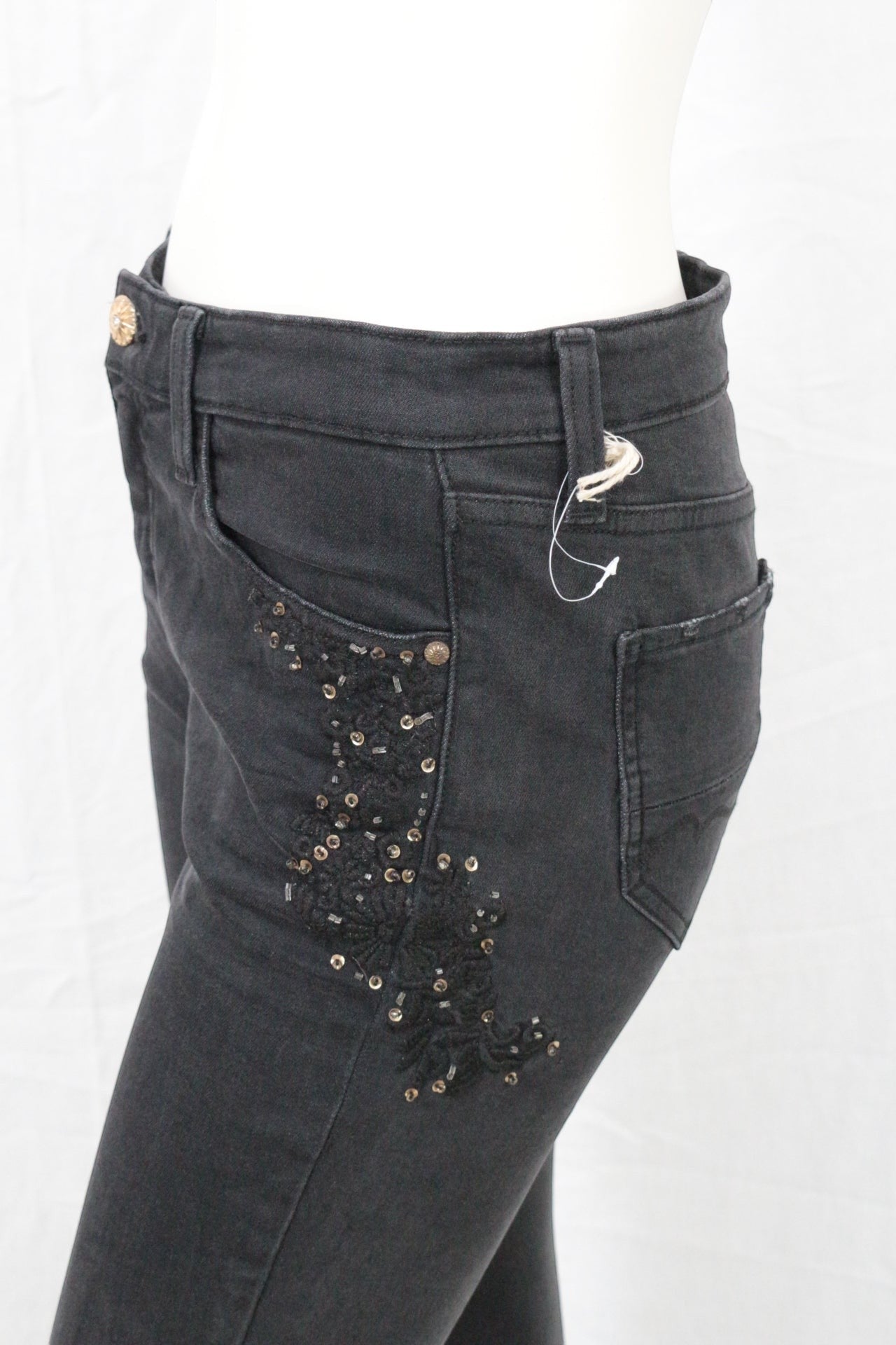 Jean Skinny Noir Femme archive fashion Sample Broderies Perles Denim Stretch Y2K 10