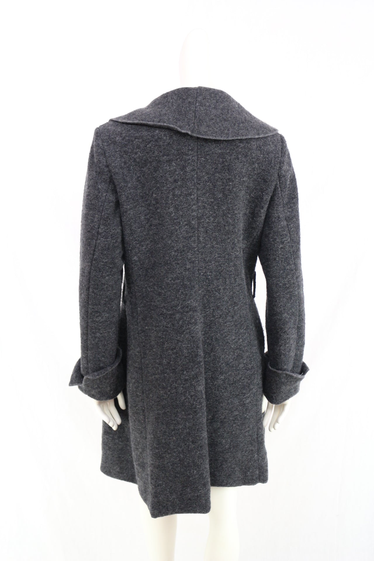 La Fée Maraboutée Manteau Laine Gris Anthracite Volants Fleur Made In Italy T42 8