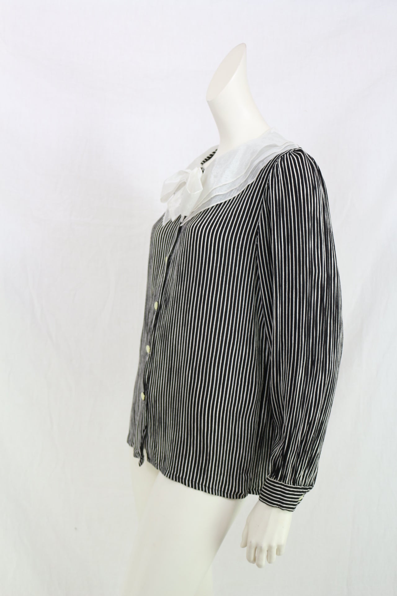 Anne Weyburn Chemisier Rayé Noir Blanc Col Claudine Nœud Rétro Chic T40 7