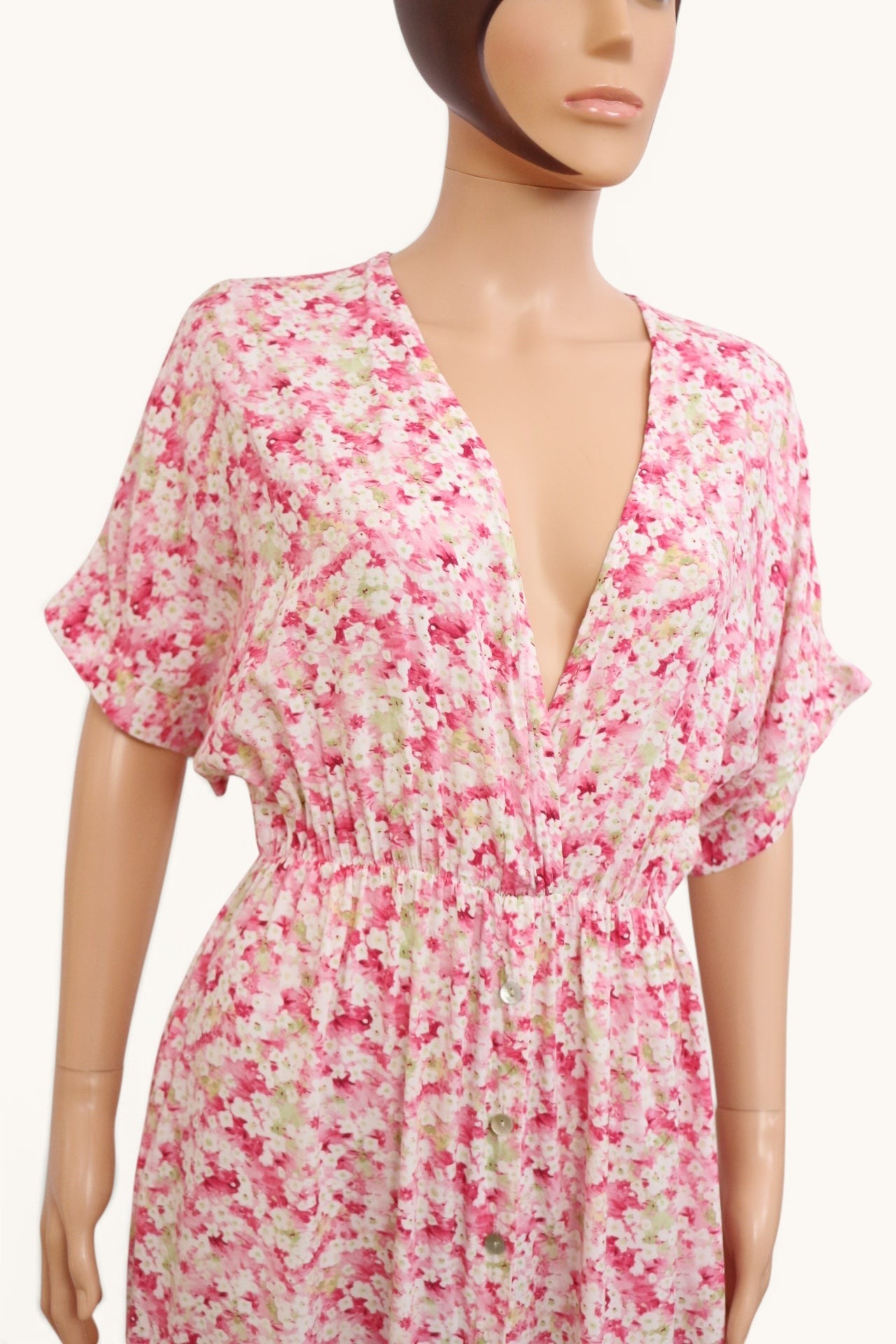 Robe Longue Bohème Fleurie Rose Made In Italy Garçonne 100% Viscose 4