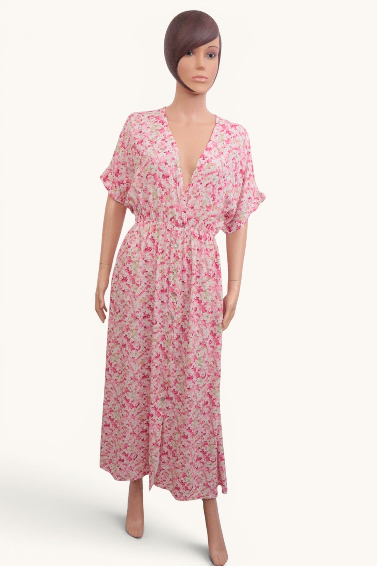 Robe Longue Bohème Fleurie Rose Made In Italy Garçonne 100% Viscose 5