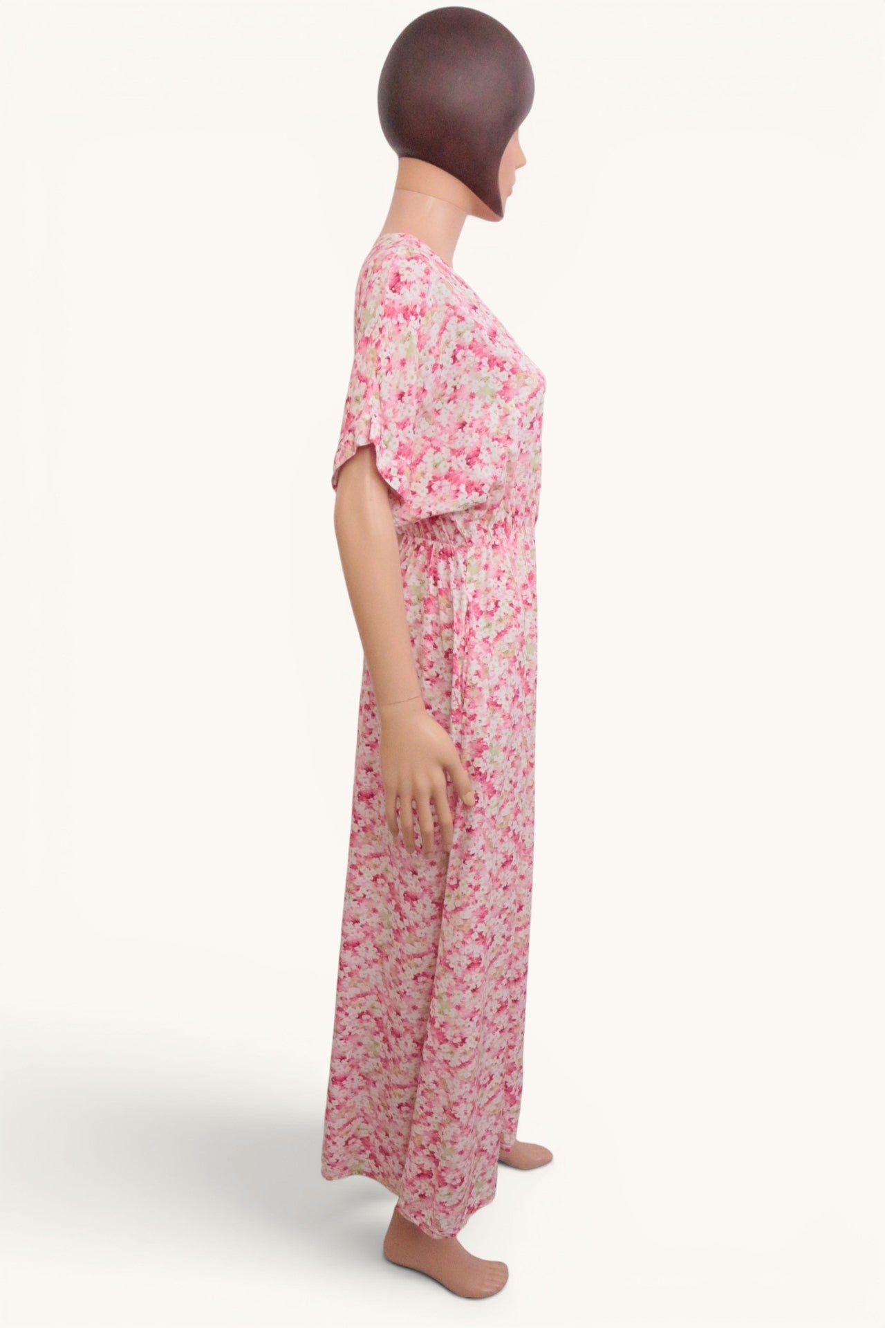 Robe Longue Bohème Fleurie Rose Made In Italy Garçonne 100% Viscose 7