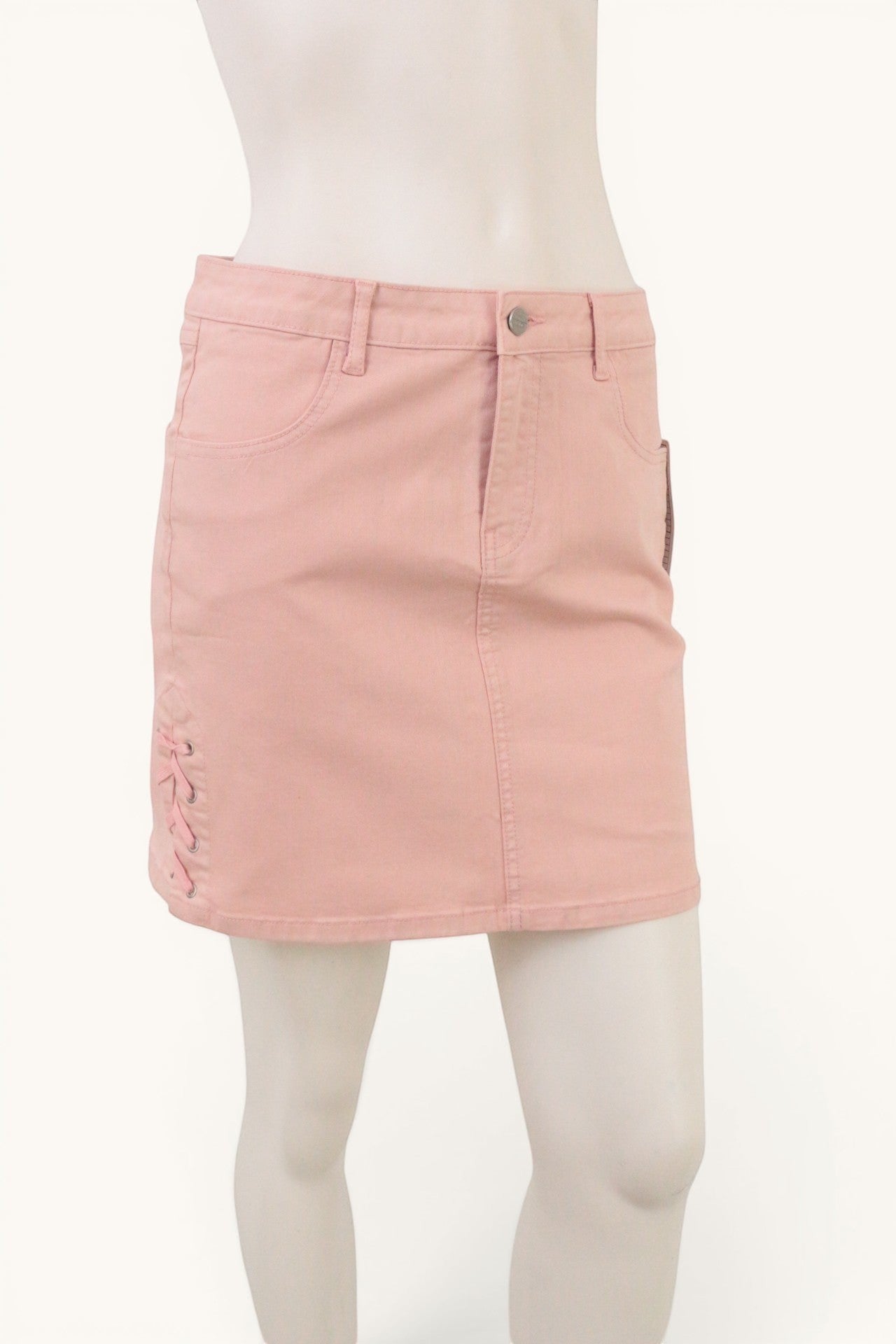 Jupe Courte Rose Poudré Femme Lacets Côté Style Y2K Taille 38 Neuve 2
