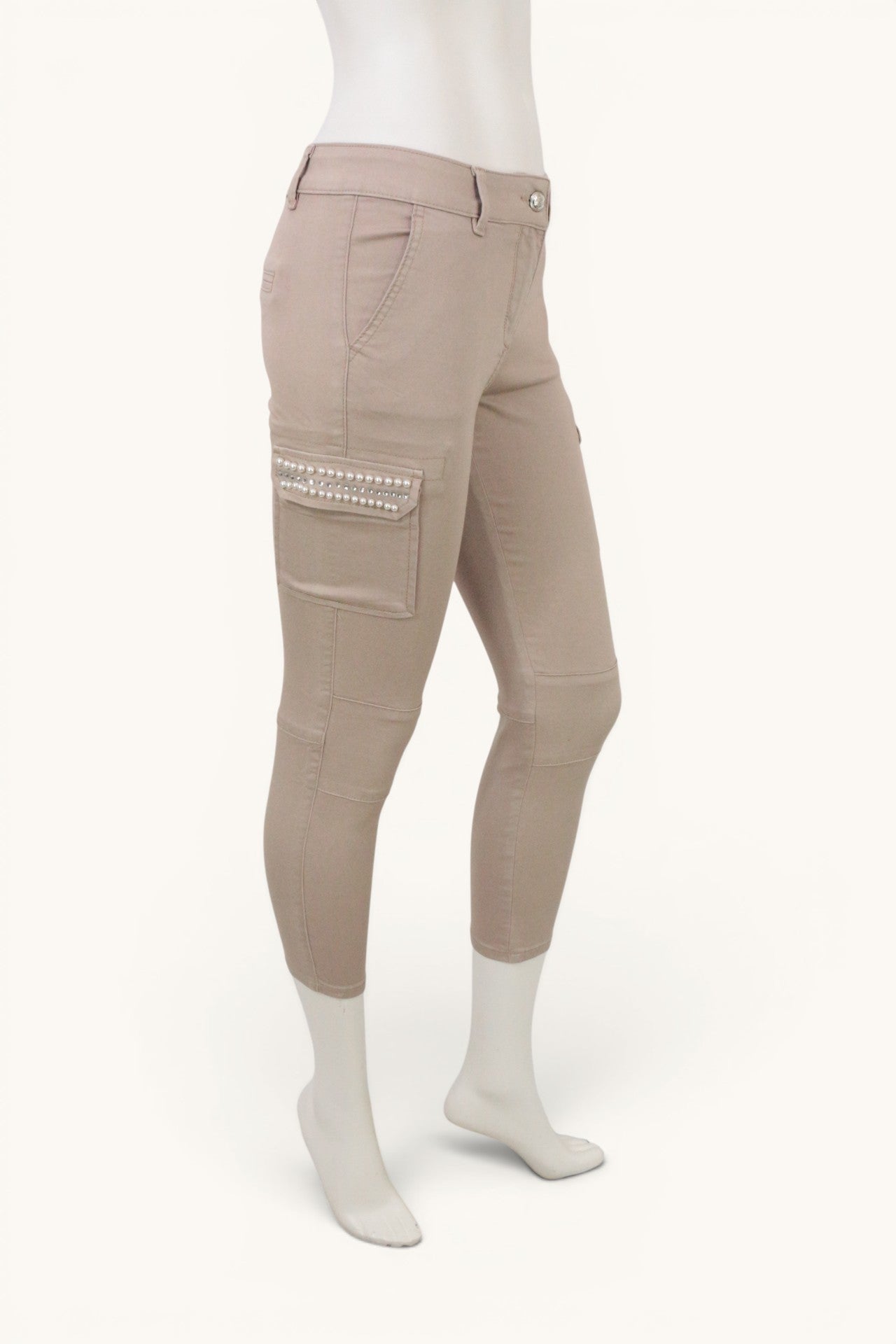 Pantalon Cargo Skinny Beige Nude Perles & Strass Sample Archive Fashion T38