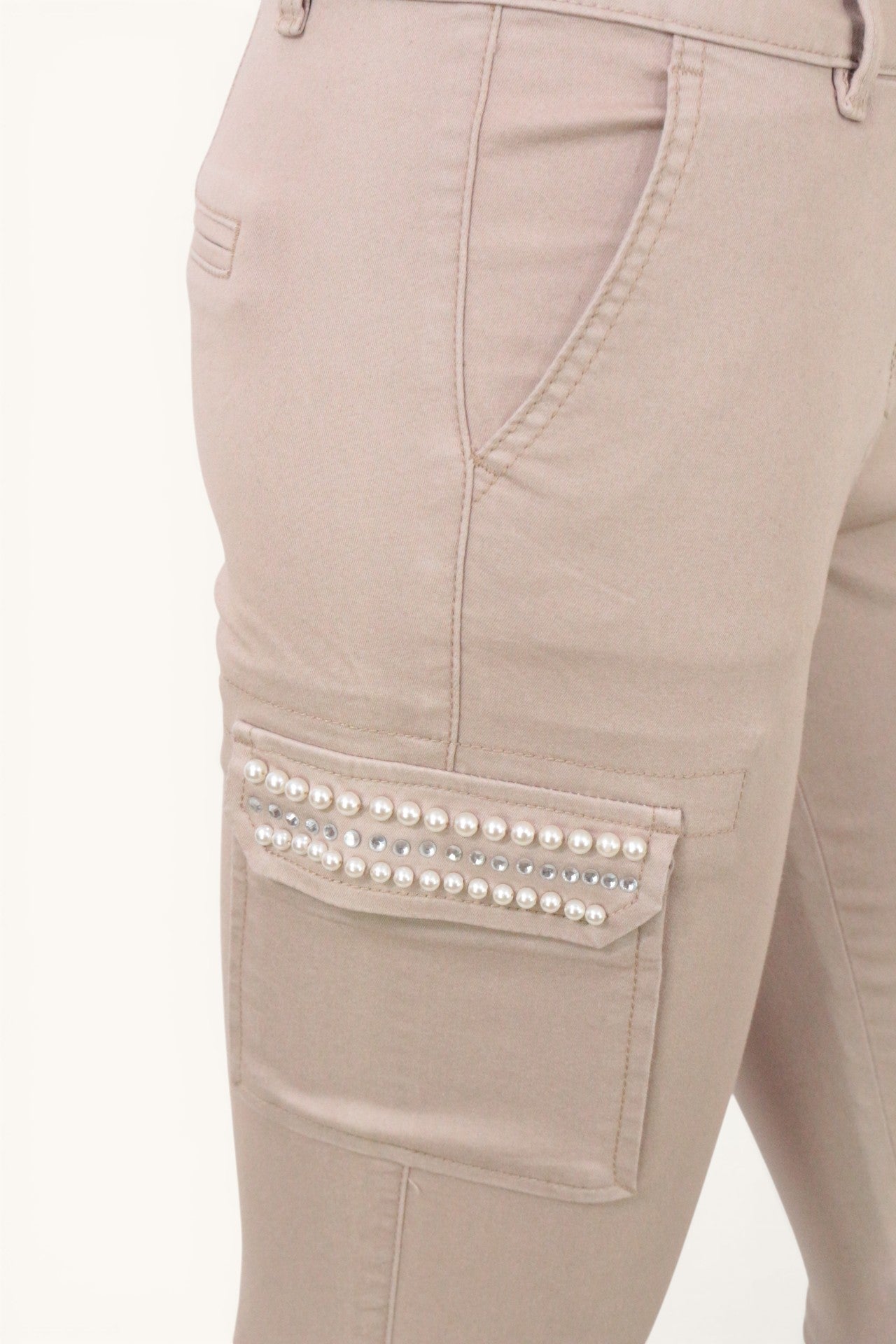 Pantalon Cargo Skinny Beige Nude Perles & Strass Sample Archive Fashion T38
