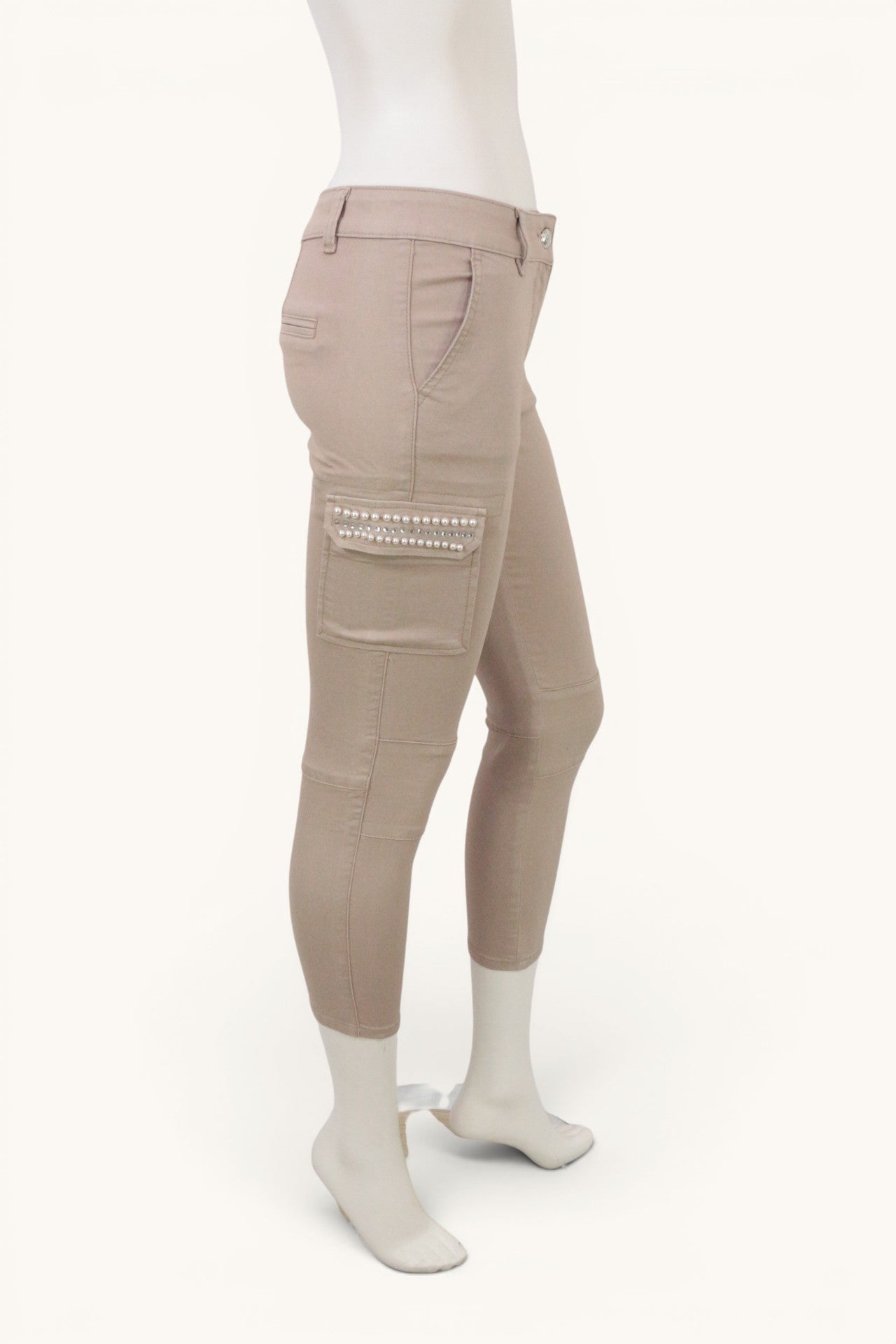 Pantalon Cargo Skinny Beige Nude Perles & Strass Sample Archive Fashion T38 5