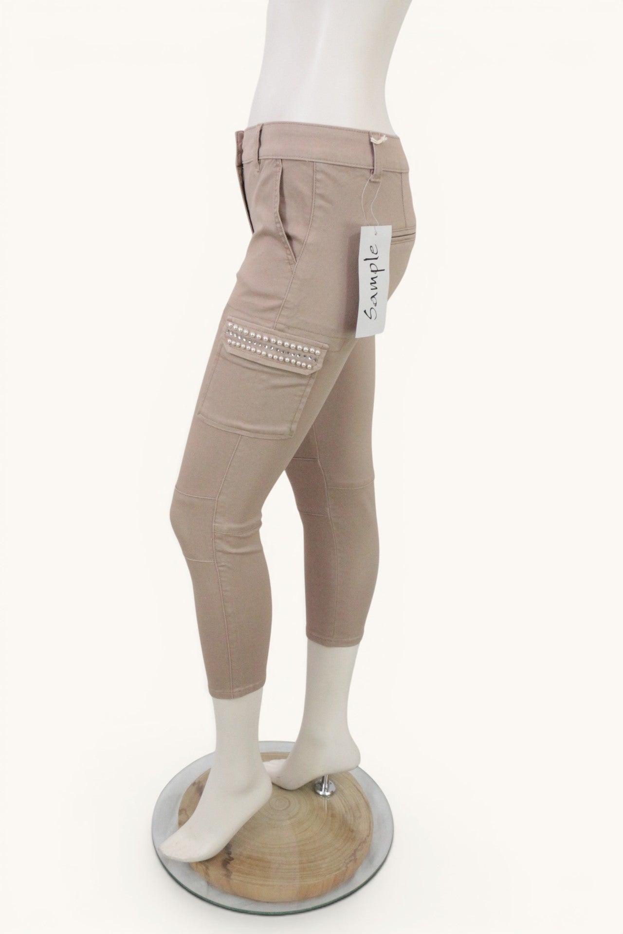 Pantalon Cargo Skinny Beige Nude Perles & Strass Sample Archive Fashion T38 7