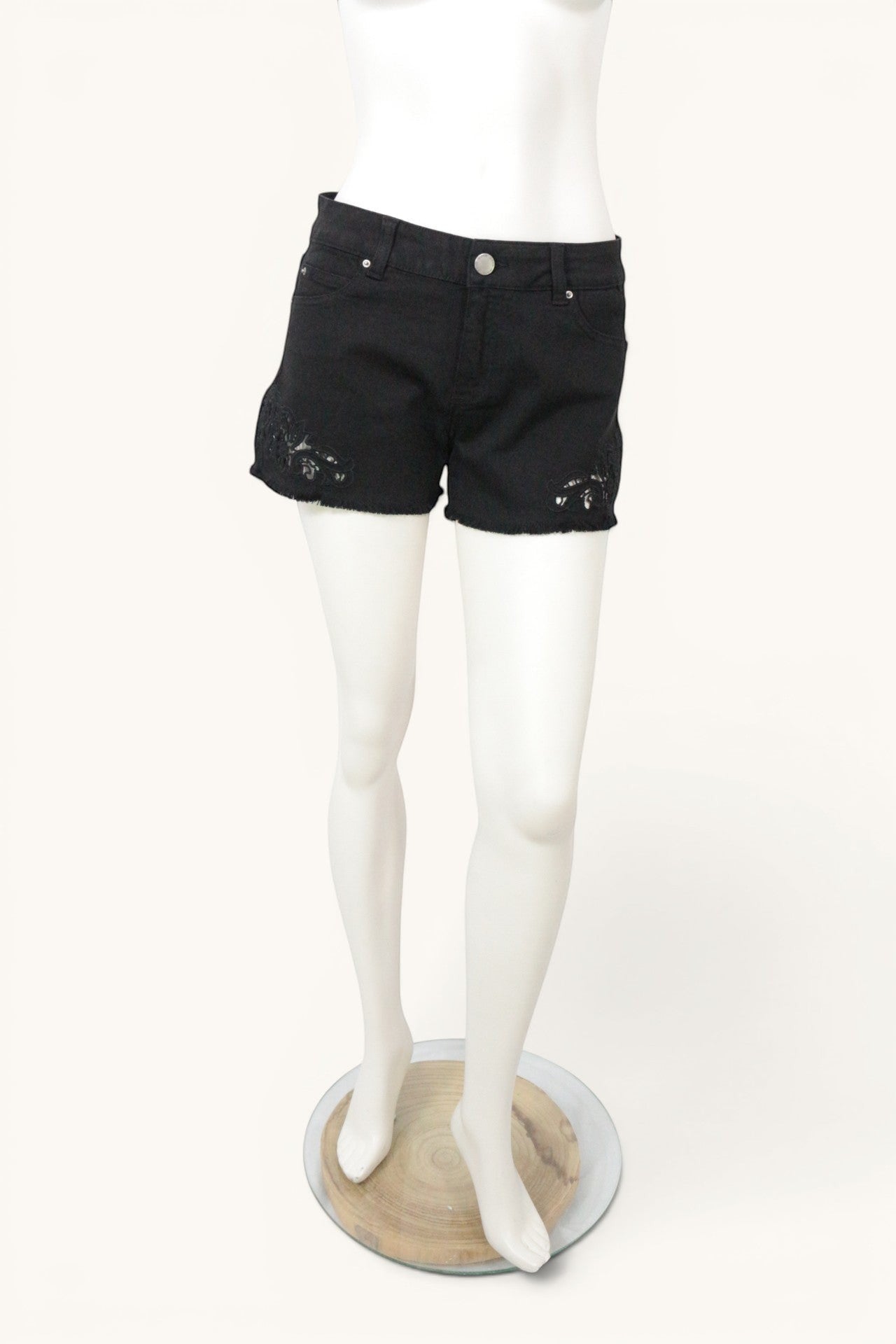 Short Noir Archive Fashion Denim Brodé Dentelle Ajourée Bohème Chic T38 Neuf