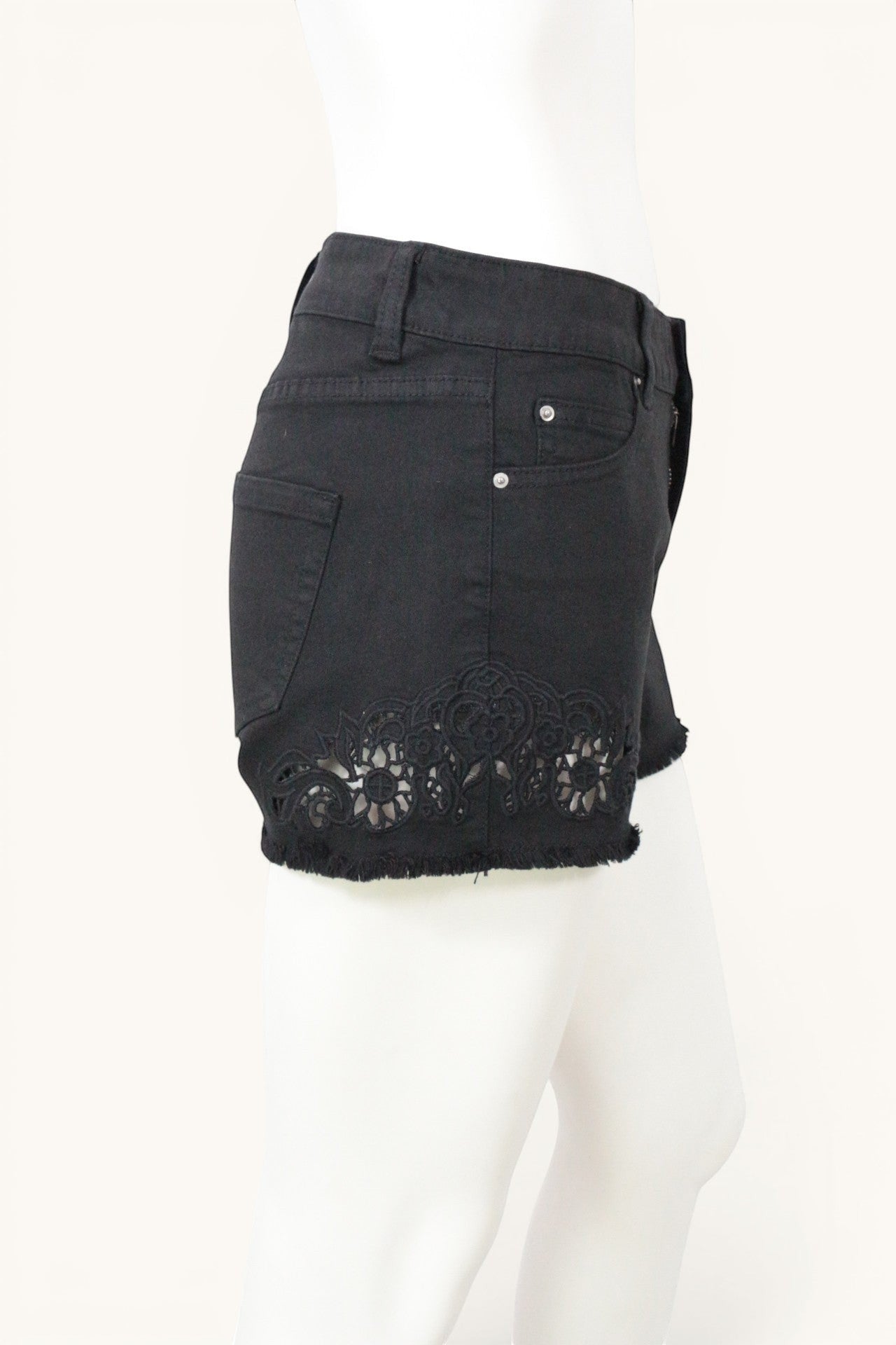 Short Noir Archive Fashion Denim Brodé Dentelle Ajourée Bohème Chic T38 Neuf 4