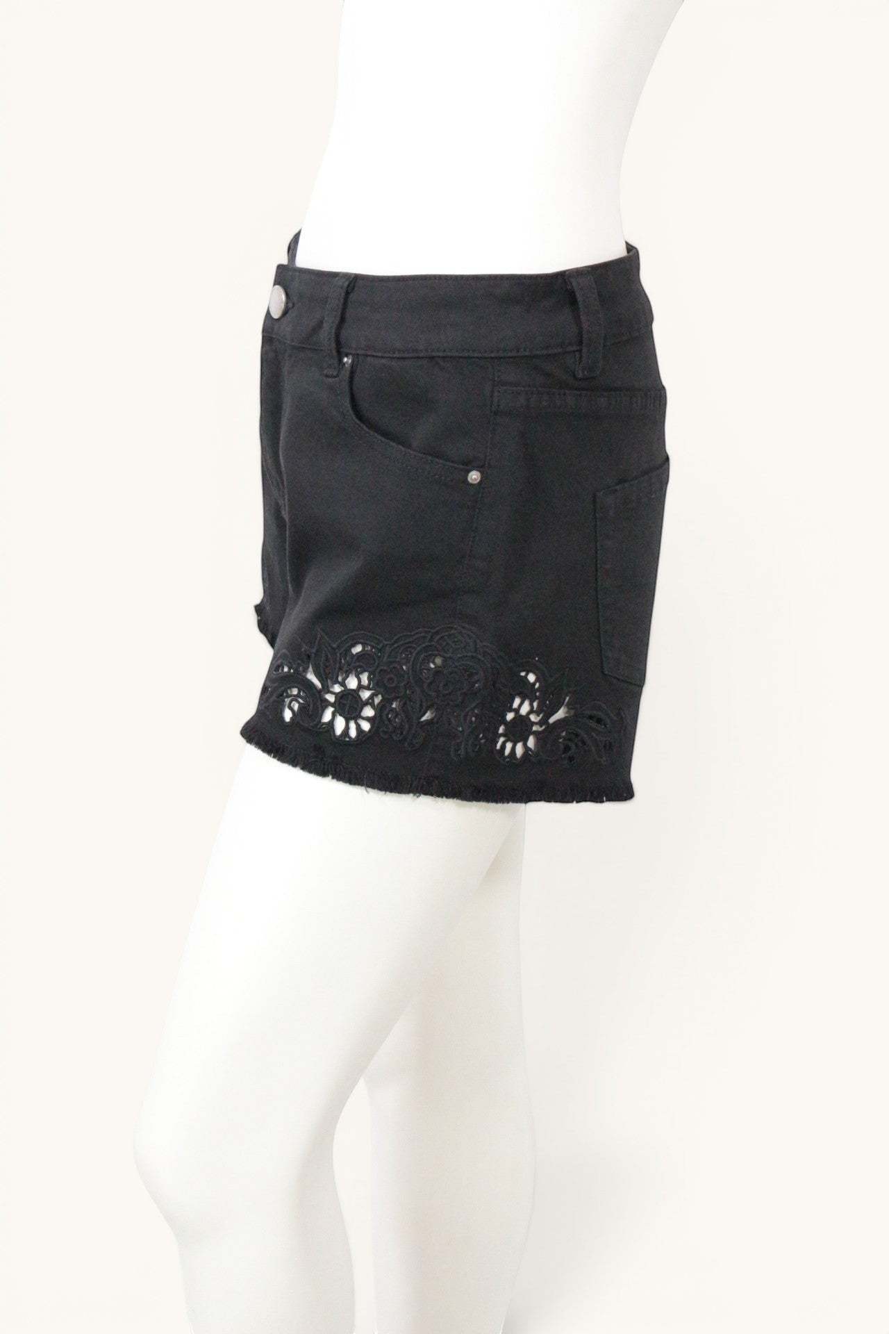 Short Noir Archive Fashion Denim Brodé Dentelle Ajourée Bohème Chic T38 Neuf 8
