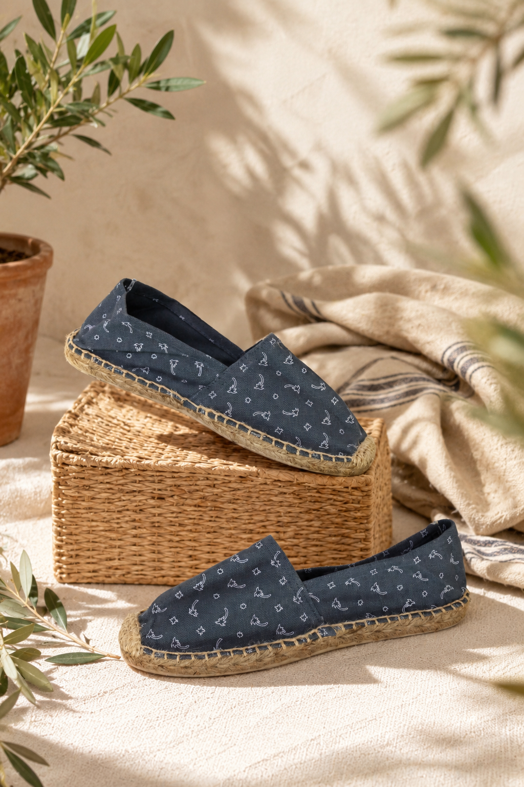 Espadrilles Diego's Femme Bleu Marine Imprimé Palmier Taille 39 Chaussures Été Bohème