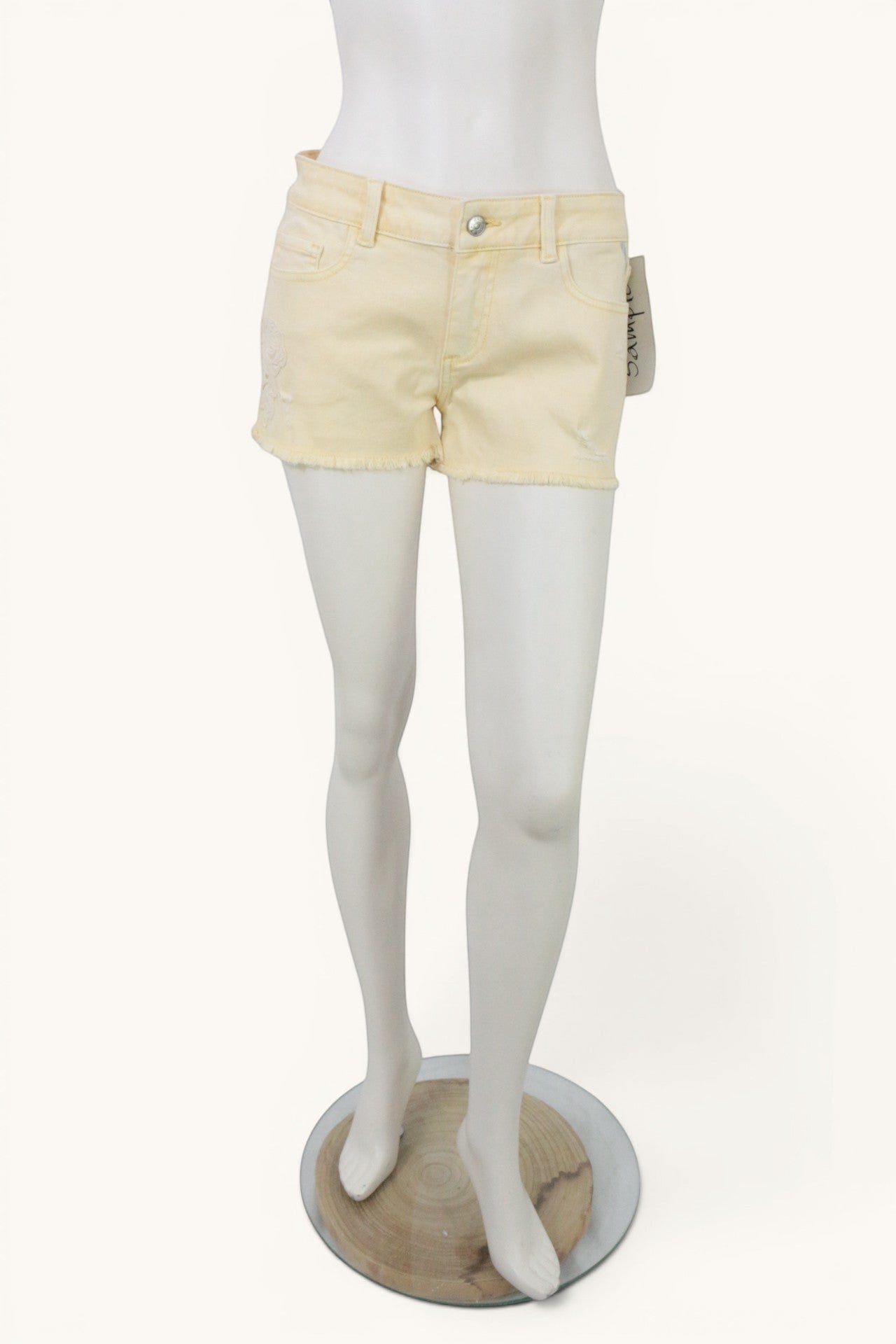 Short Jean Jaune Pastel Broderie Fleur Dentelle Sample Archive Fashion T38