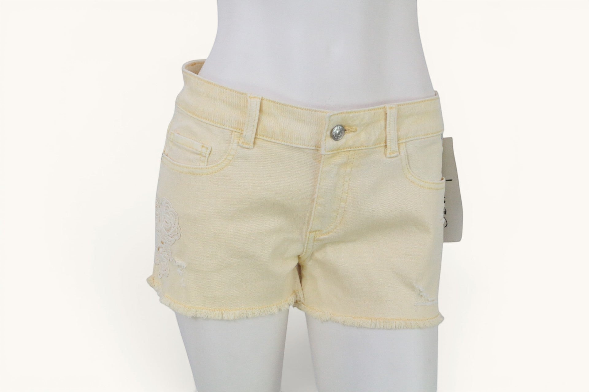 Short Jean Jaune Pastel Broderie Fleur Dentelle Sample Archive Fashion T38 3