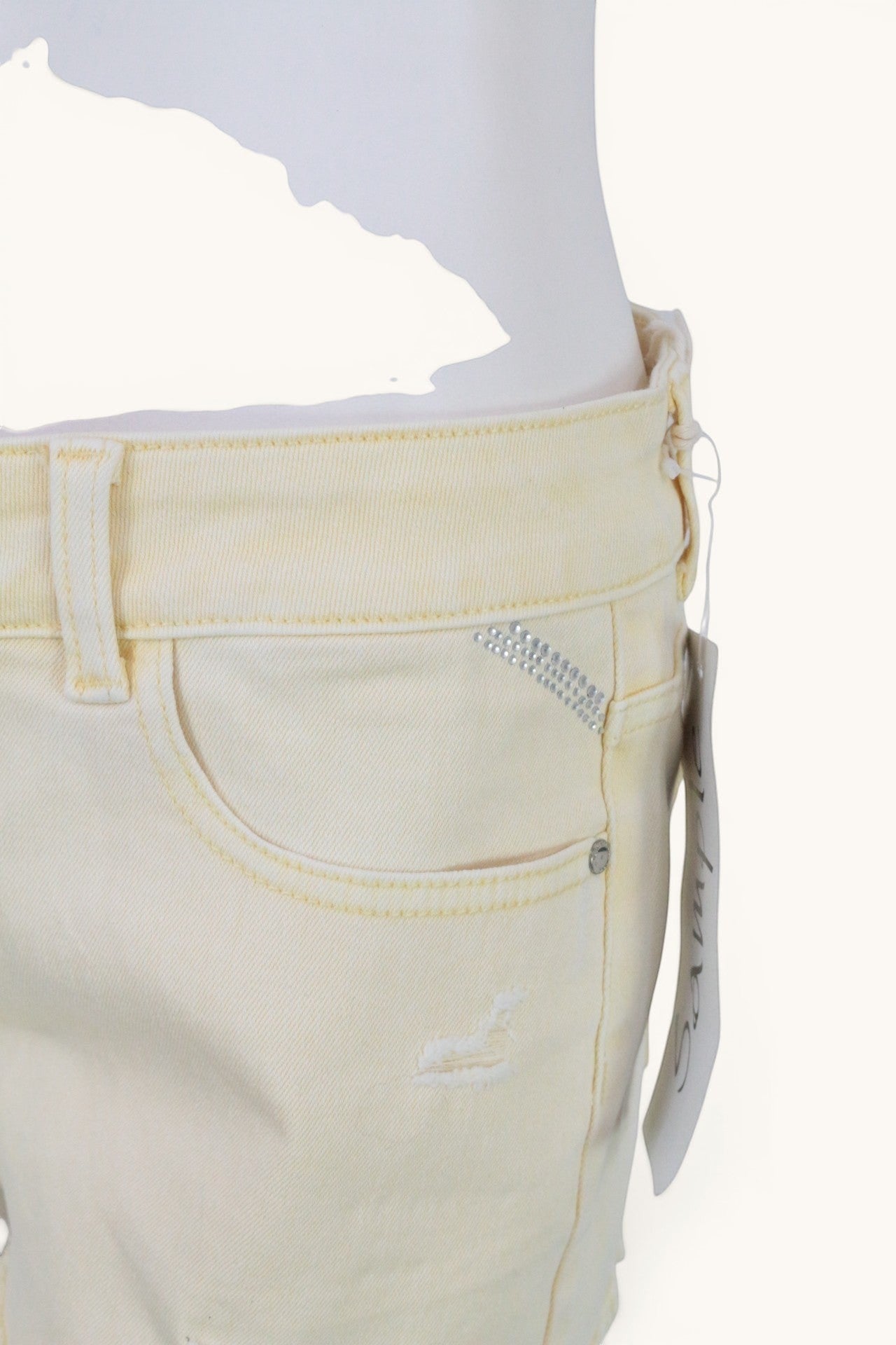 Short Jean Jaune Pastel Broderie Fleur Dentelle Sample Archive Fashion T38 4