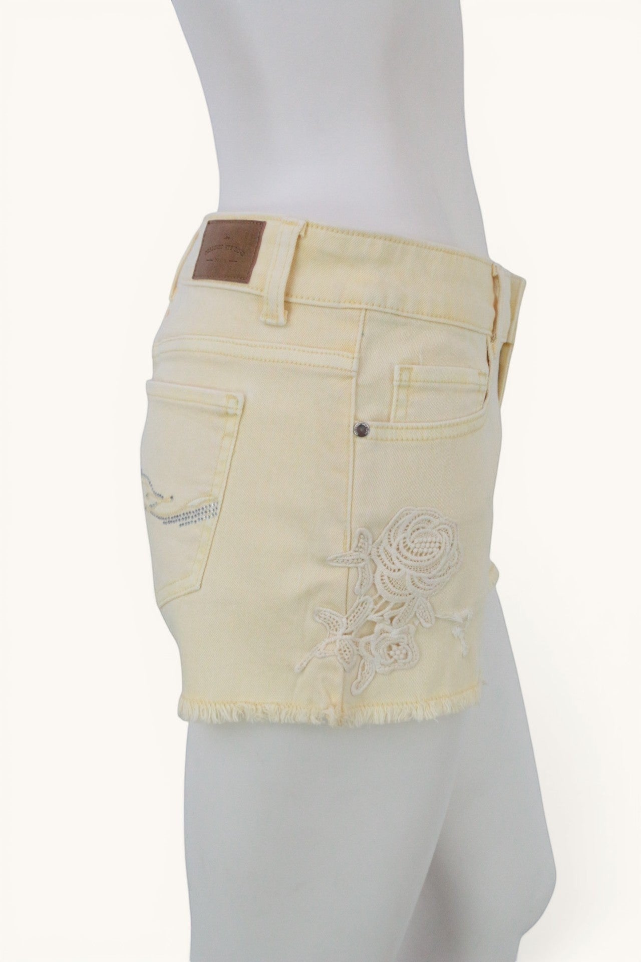 Short Jean Jaune Pastel Broderie Fleur Dentelle Sample Archive Fashion T38 5