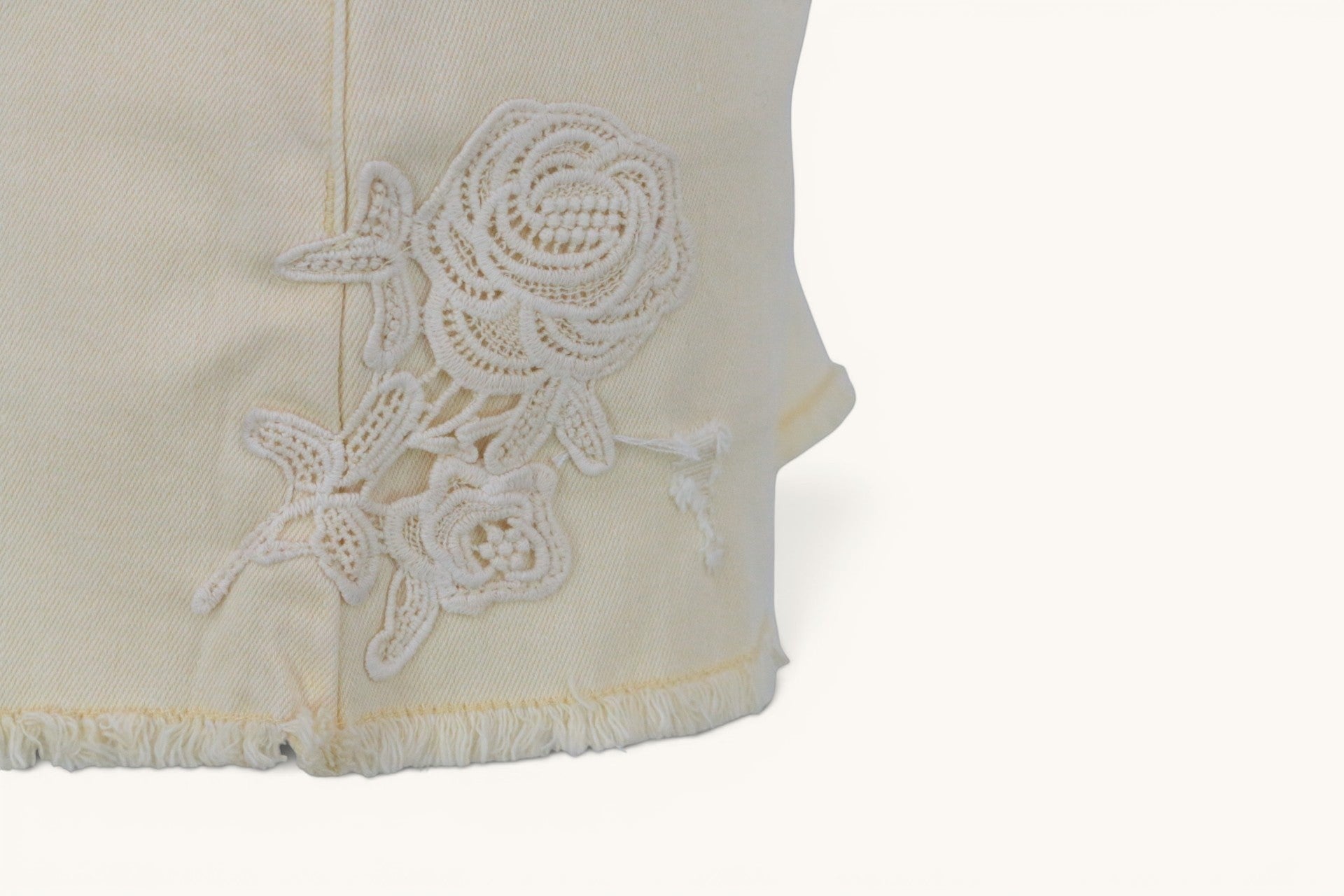 Short Jean Jaune Pastel Broderie Fleur Dentelle Sample Archive Fashion T38 7