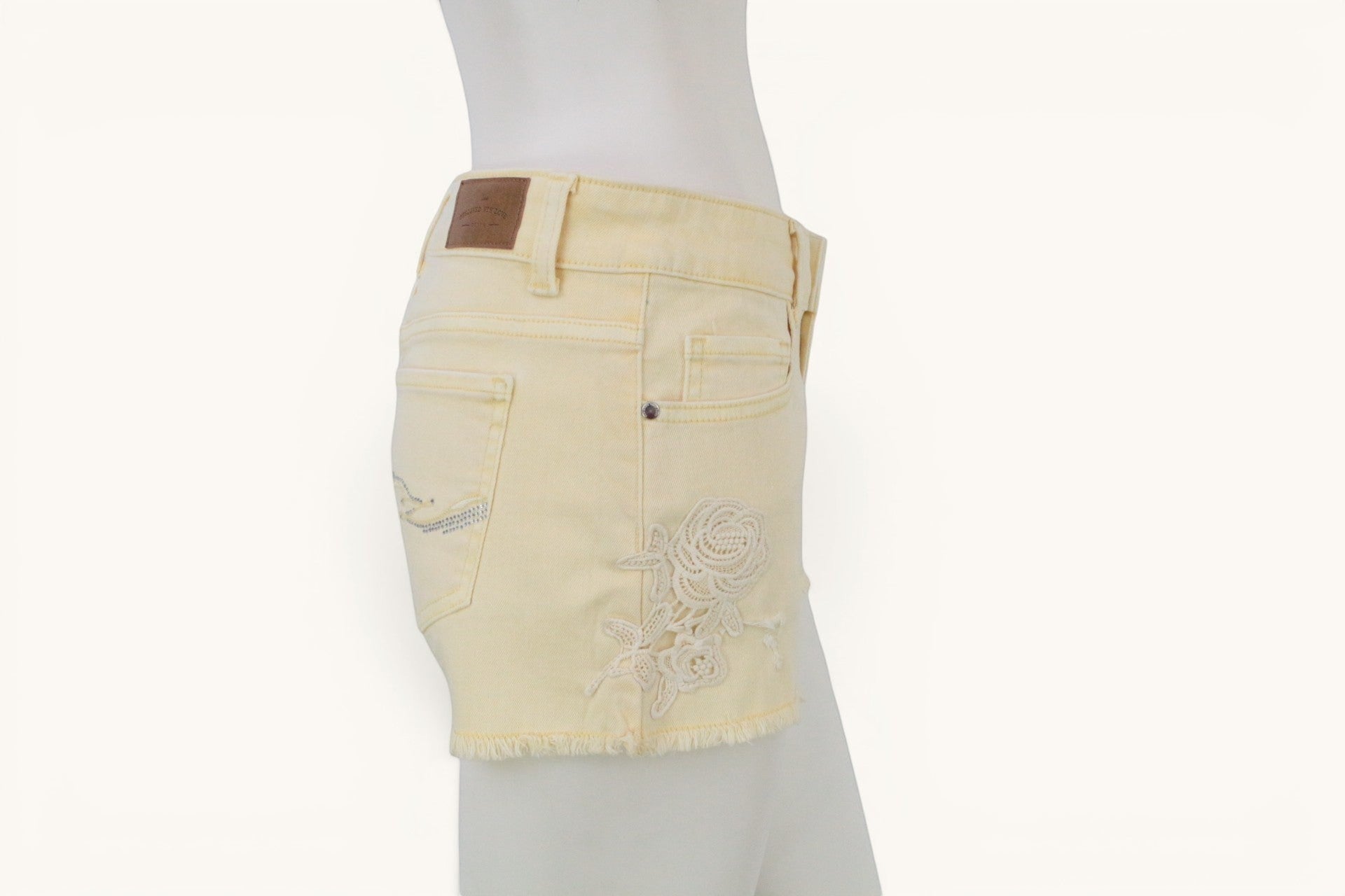Short Jean Jaune Pastel Broderie Fleur Dentelle Sample Archive Fashion T38 8