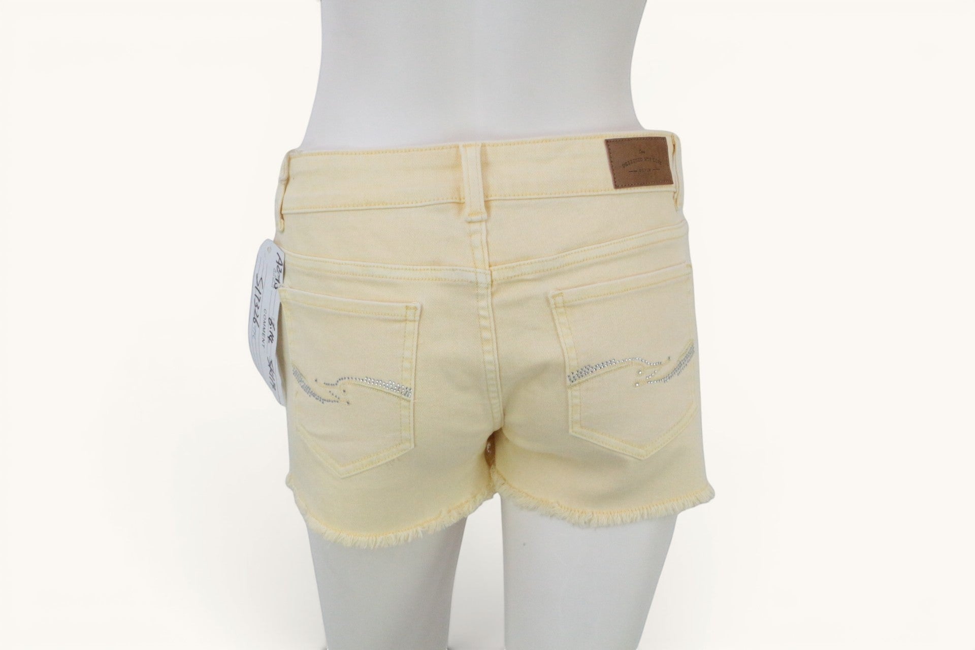 Short Jean Jaune Pastel Broderie Fleur Dentelle Sample Archive Fashion T38 9