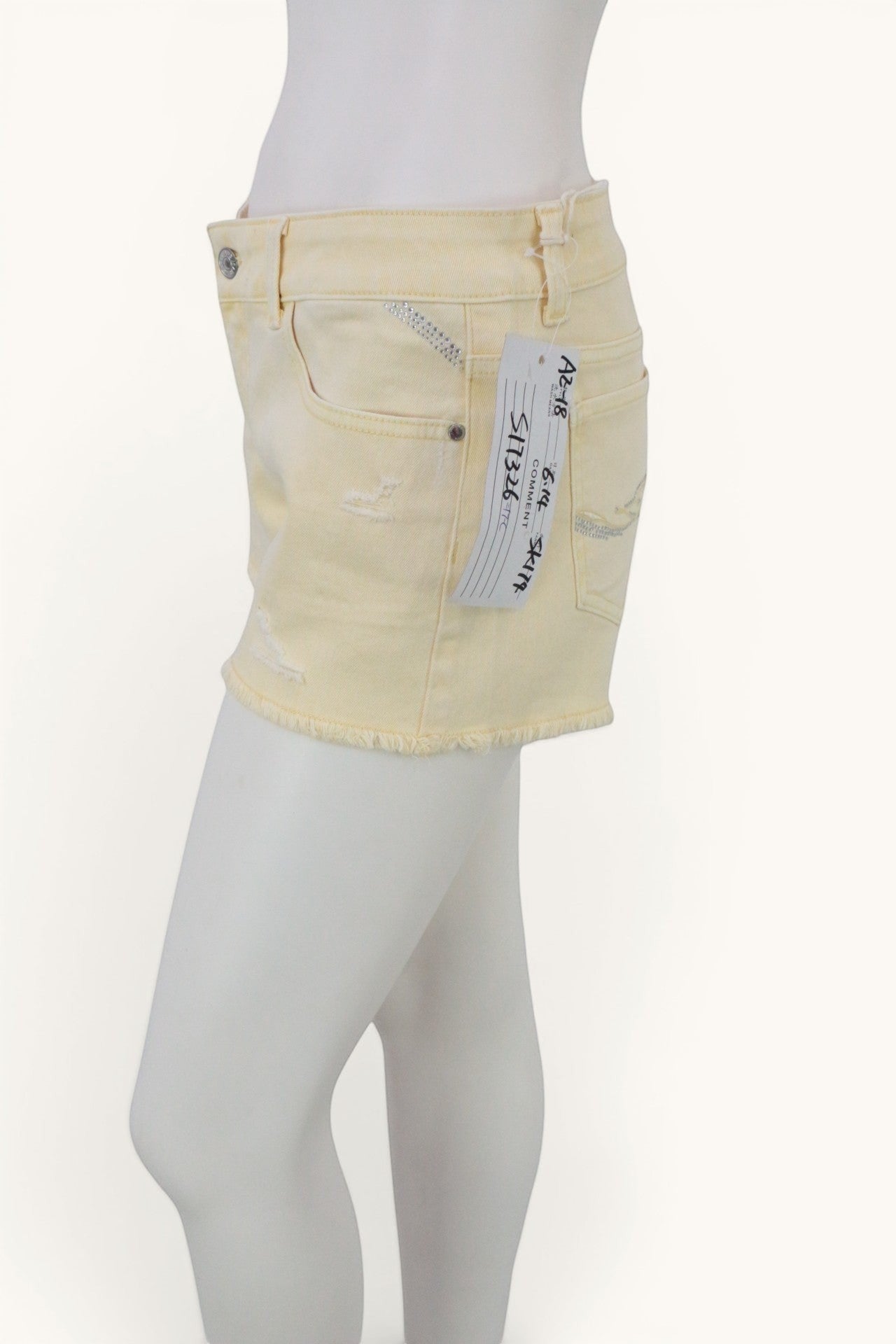 Short Jean Jaune Pastel Broderie Fleur Dentelle Sample Archive Fashion T38 10