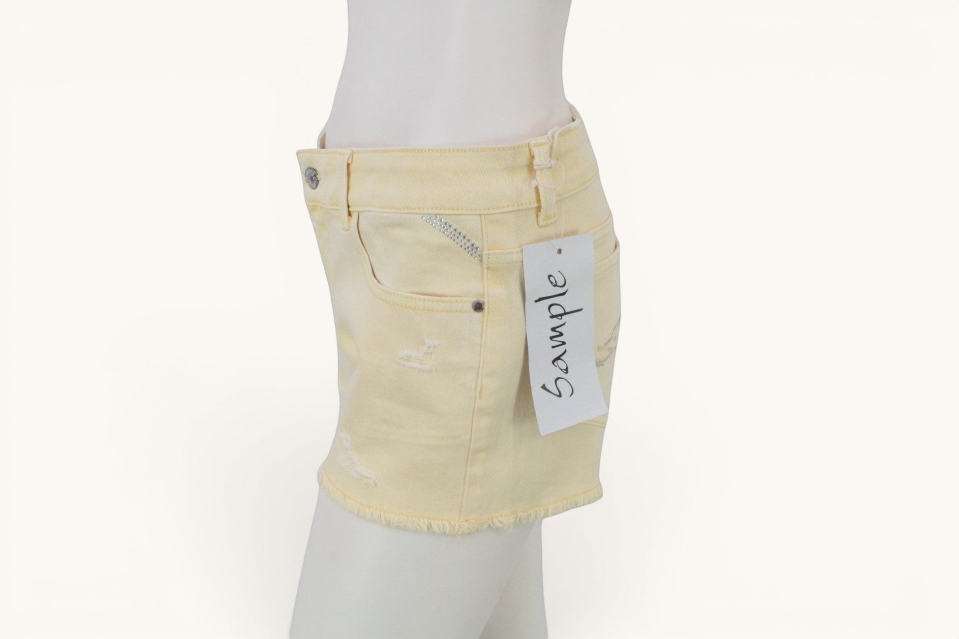 Short Jean Jaune Pastel Broderie Fleur Dentelle Sample Archive Fashion T38 11