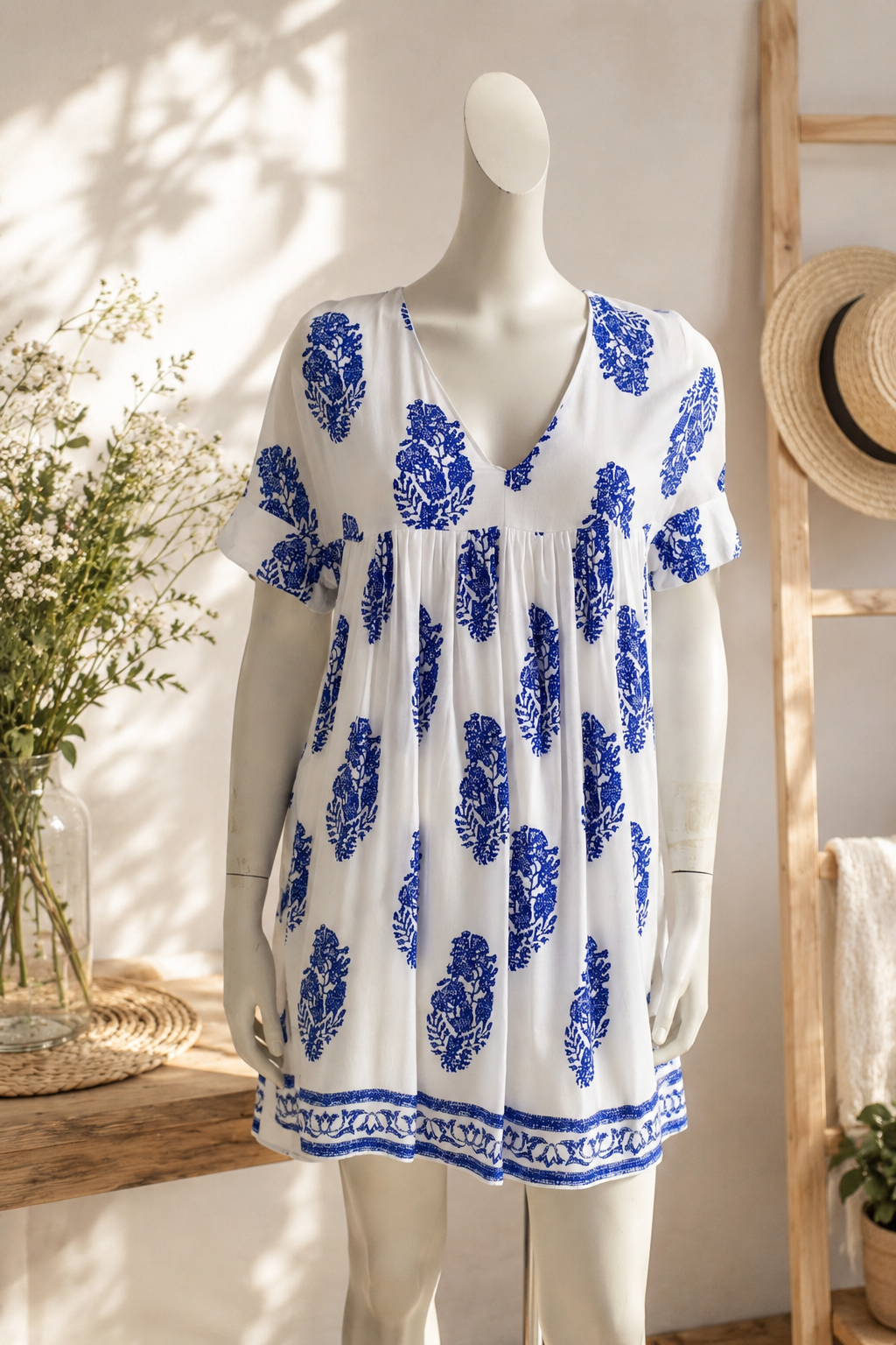 Robe tunique Kilky Paris blanche bleue avec short intégré S/M