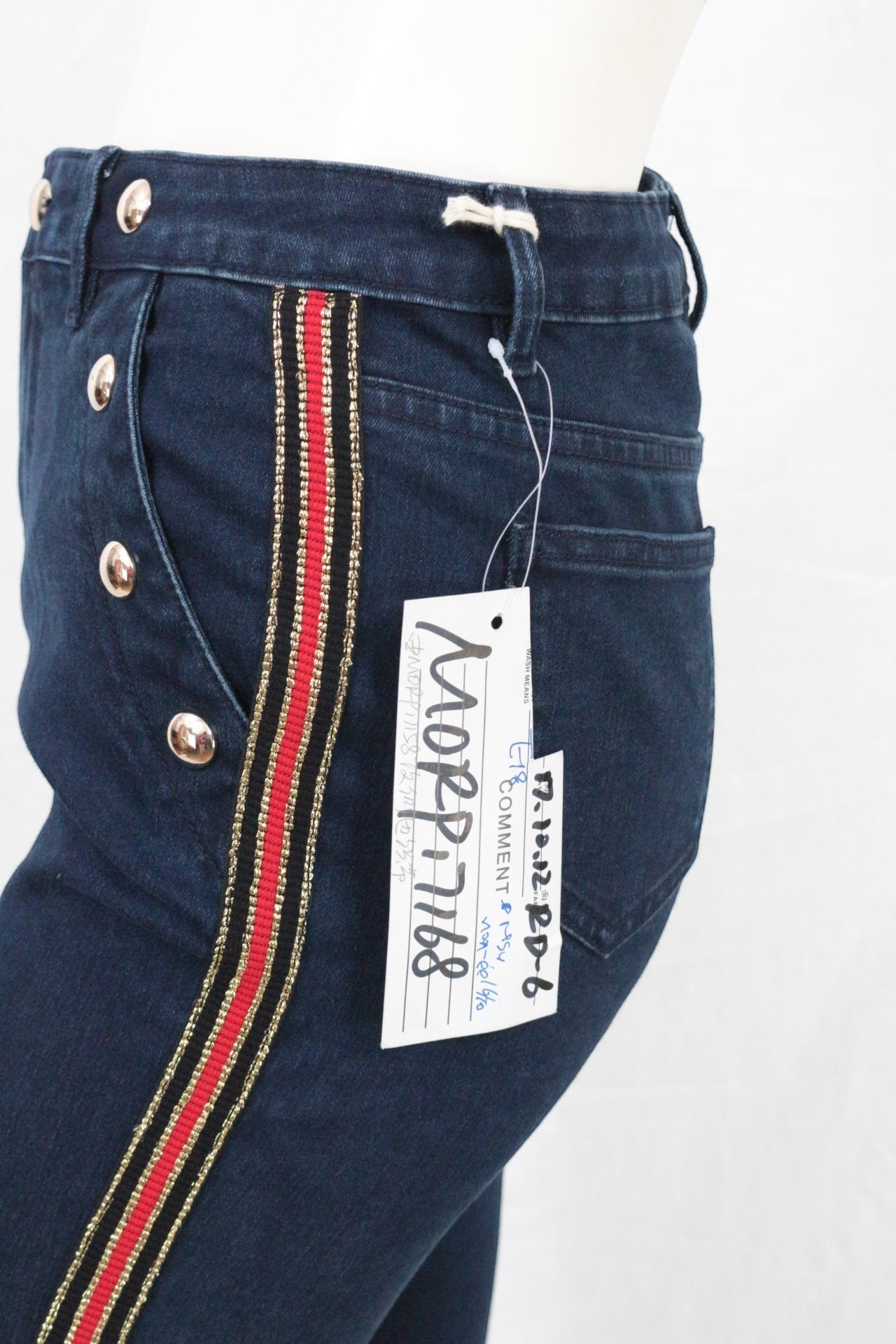 Jean Flare Femme Marine Galon Rouge Doré Boutons Officier Y2K Archive Fashion 12