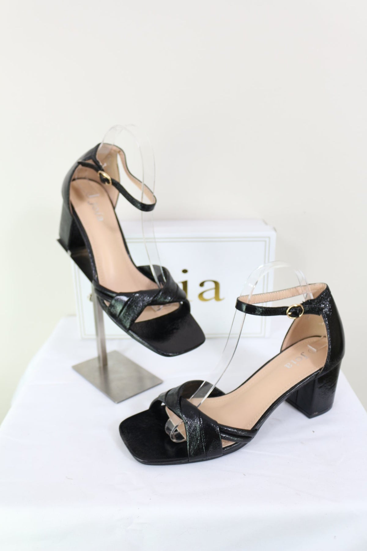 JoIa Sandales Femme Noires Effet Cuir Talon Bloc T39 Neuves 4