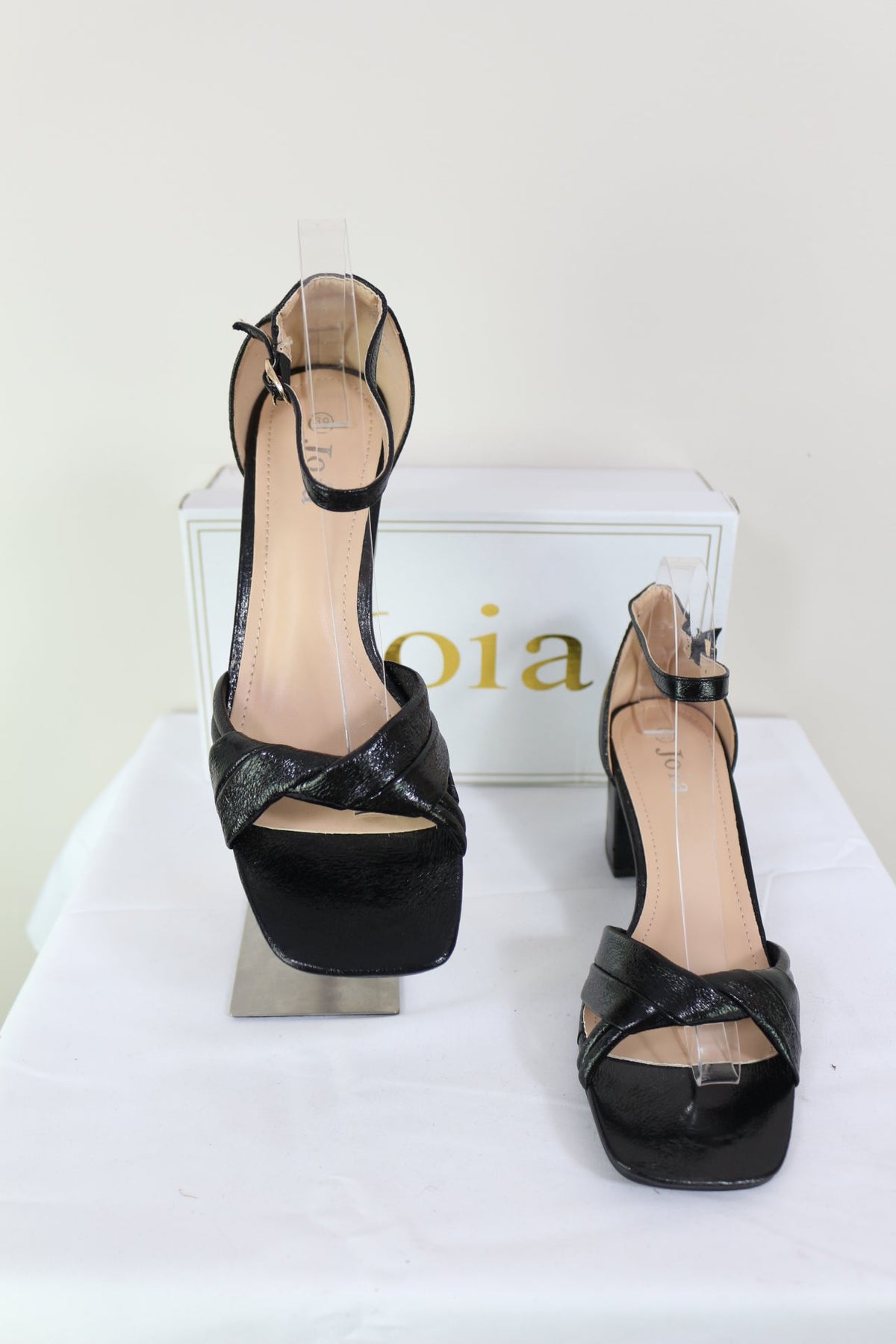 JoIa Sandales Femme Noires Effet Cuir Talon Bloc T39 Neuves 6